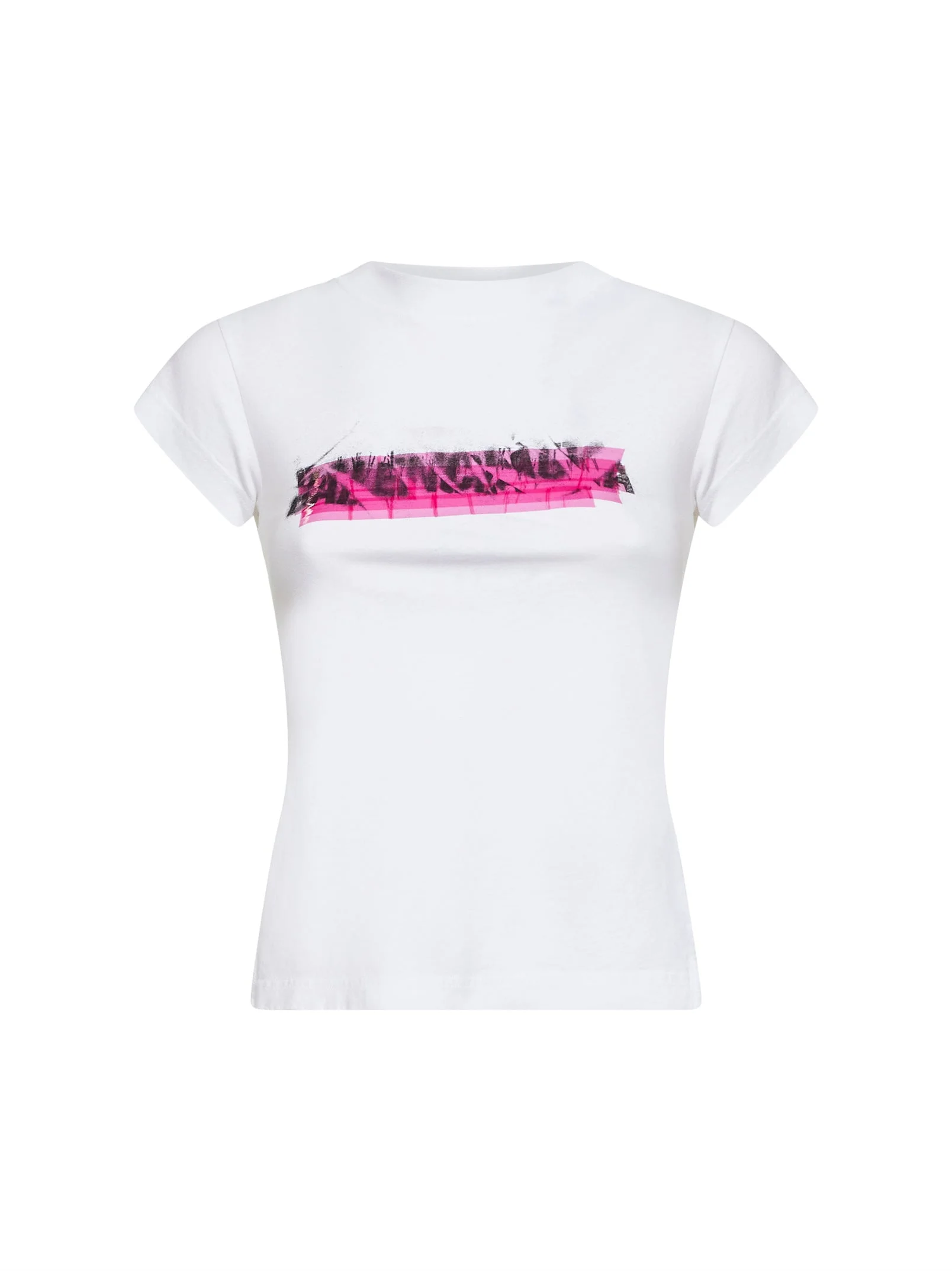 Balenciaga Women White Messy Spray Chopped Back T-Shirt - 1