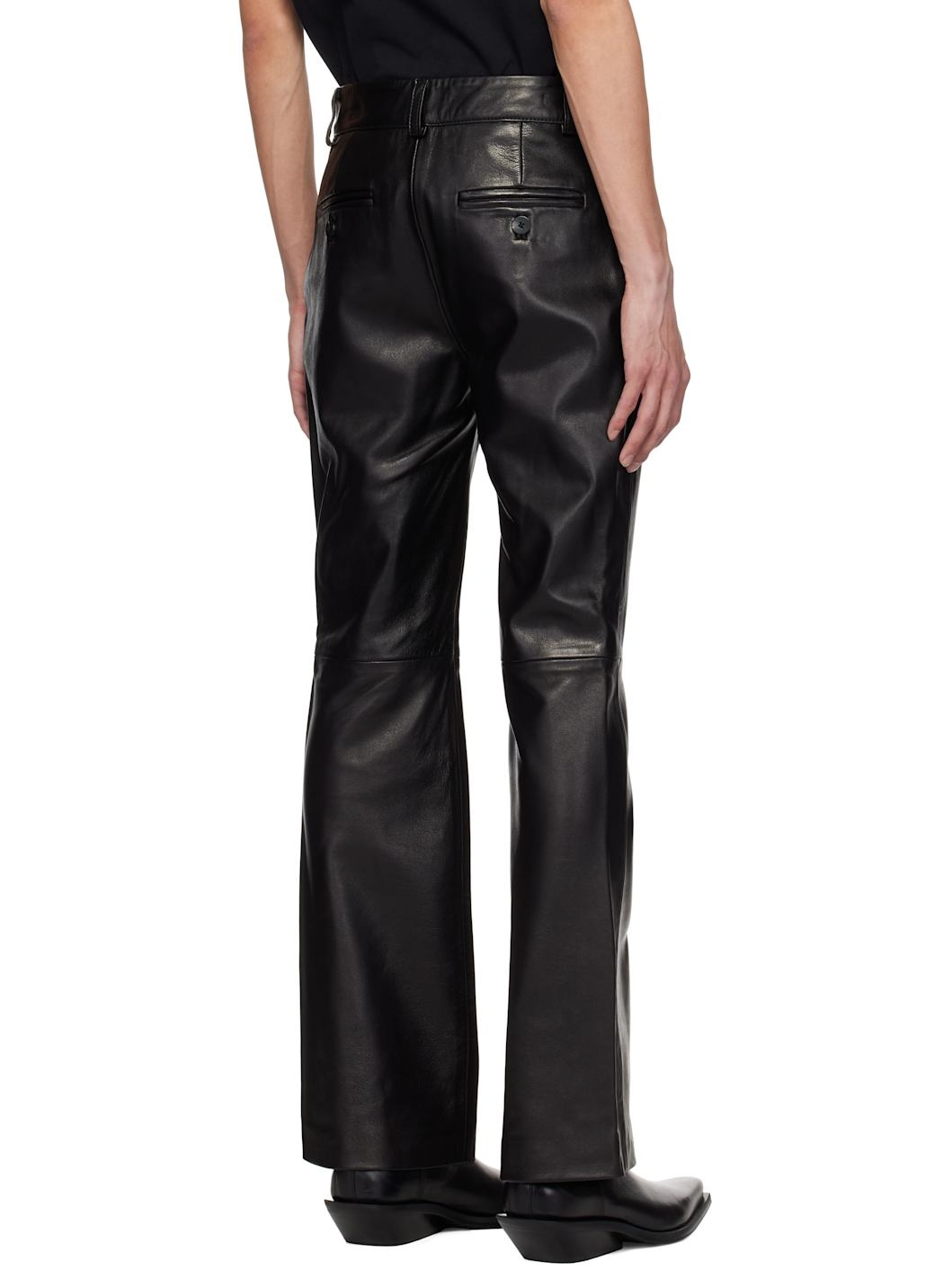 Black Flare Leather Pants - 3