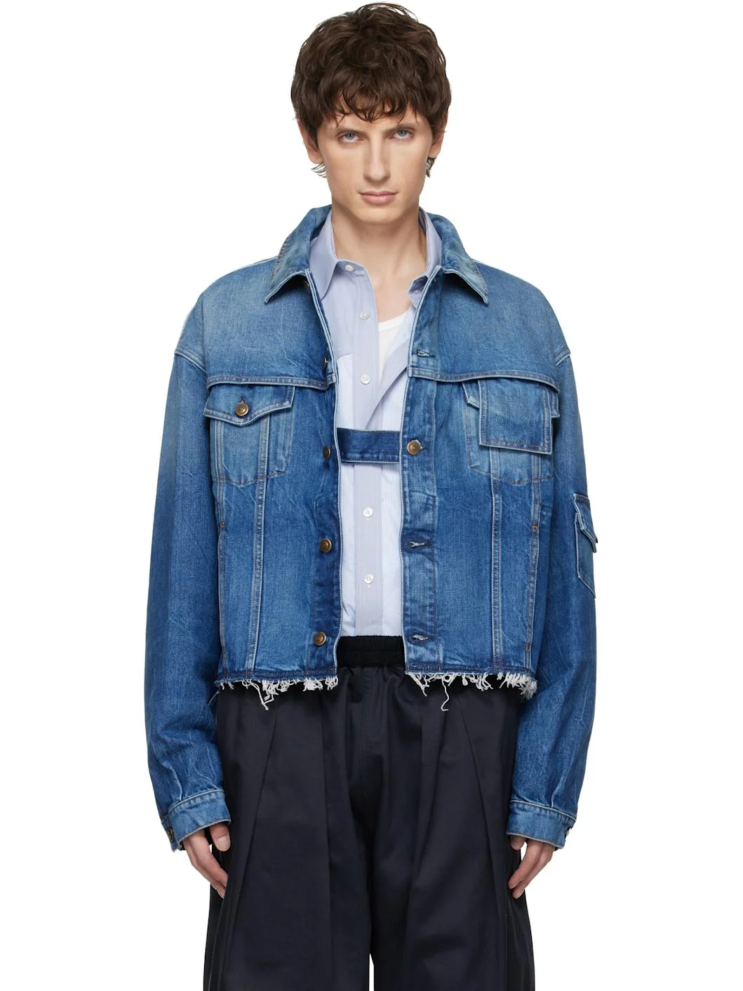 Blue Frayed Denim Jacket - 1
