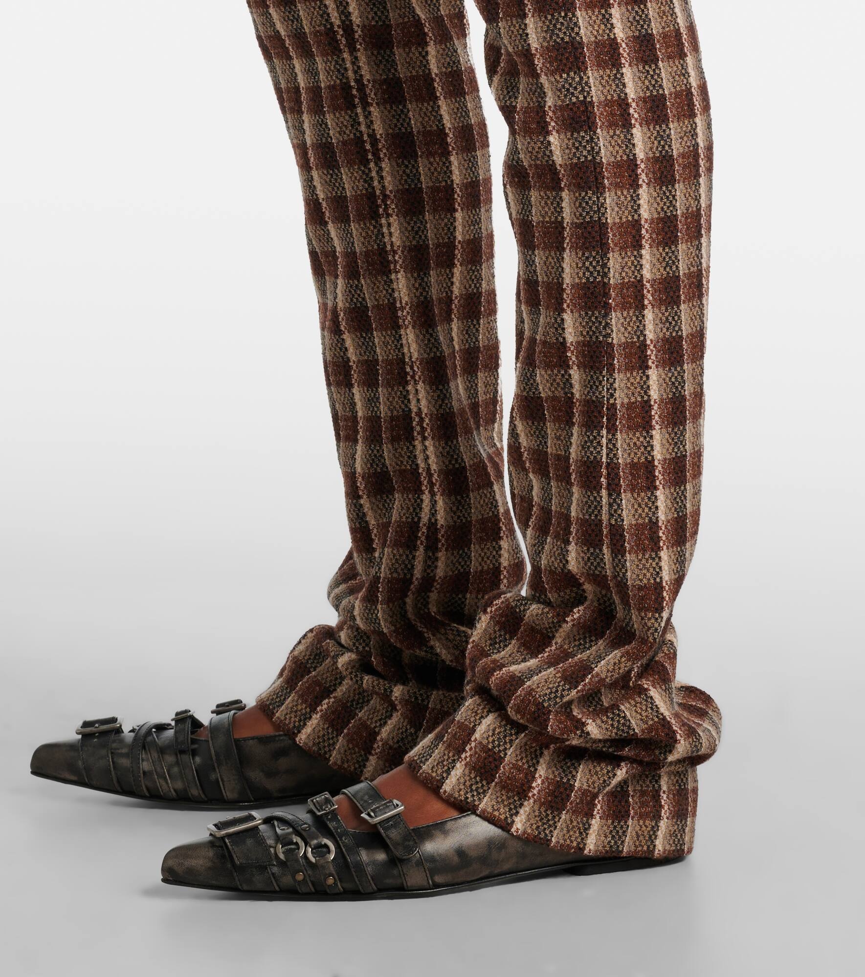 Checked wool and cotton-blend flared pants - 5