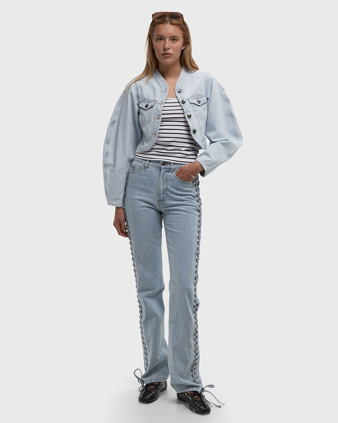 Round Sleeve Denim Jacket - 2