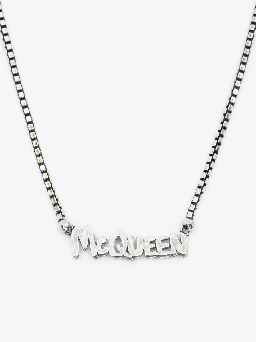 Mcqueen Graffiti Cut-out Chain Necklace in Antique Silver - 2
