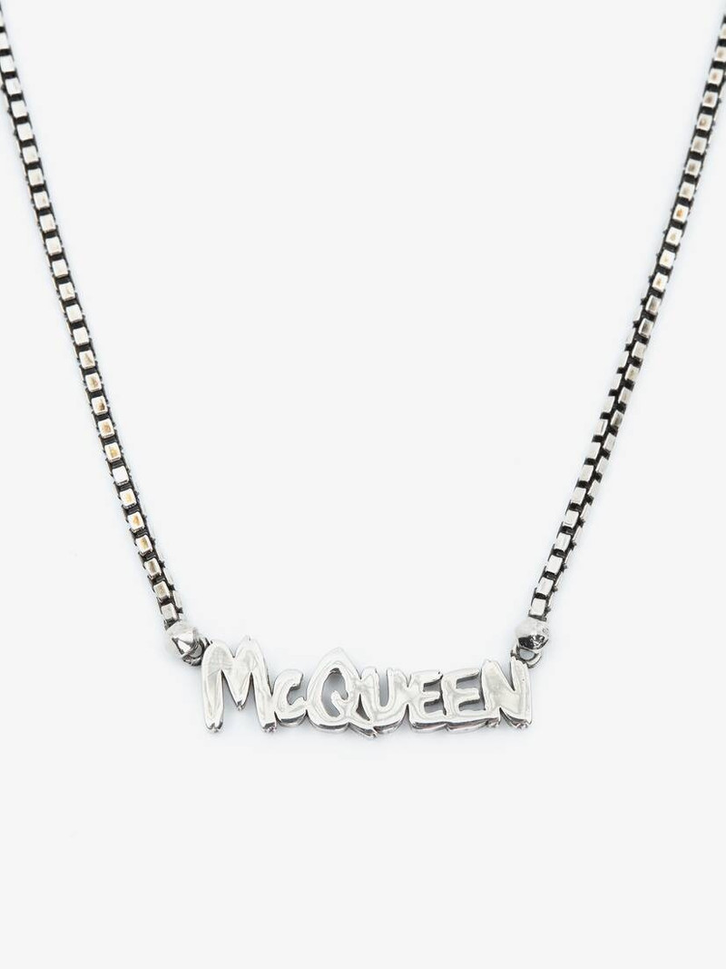 Alexander McQueen Mcqueen Graffiti Cut-out Chain Necklace in Antique Silver outlook
