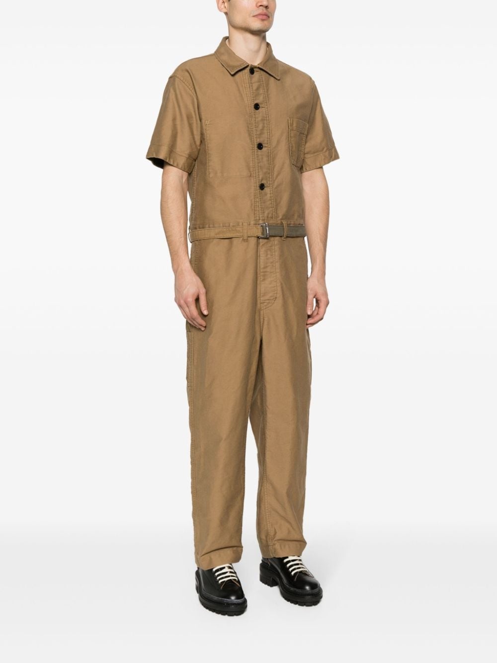 classic-collar belted jumpsuit - 3