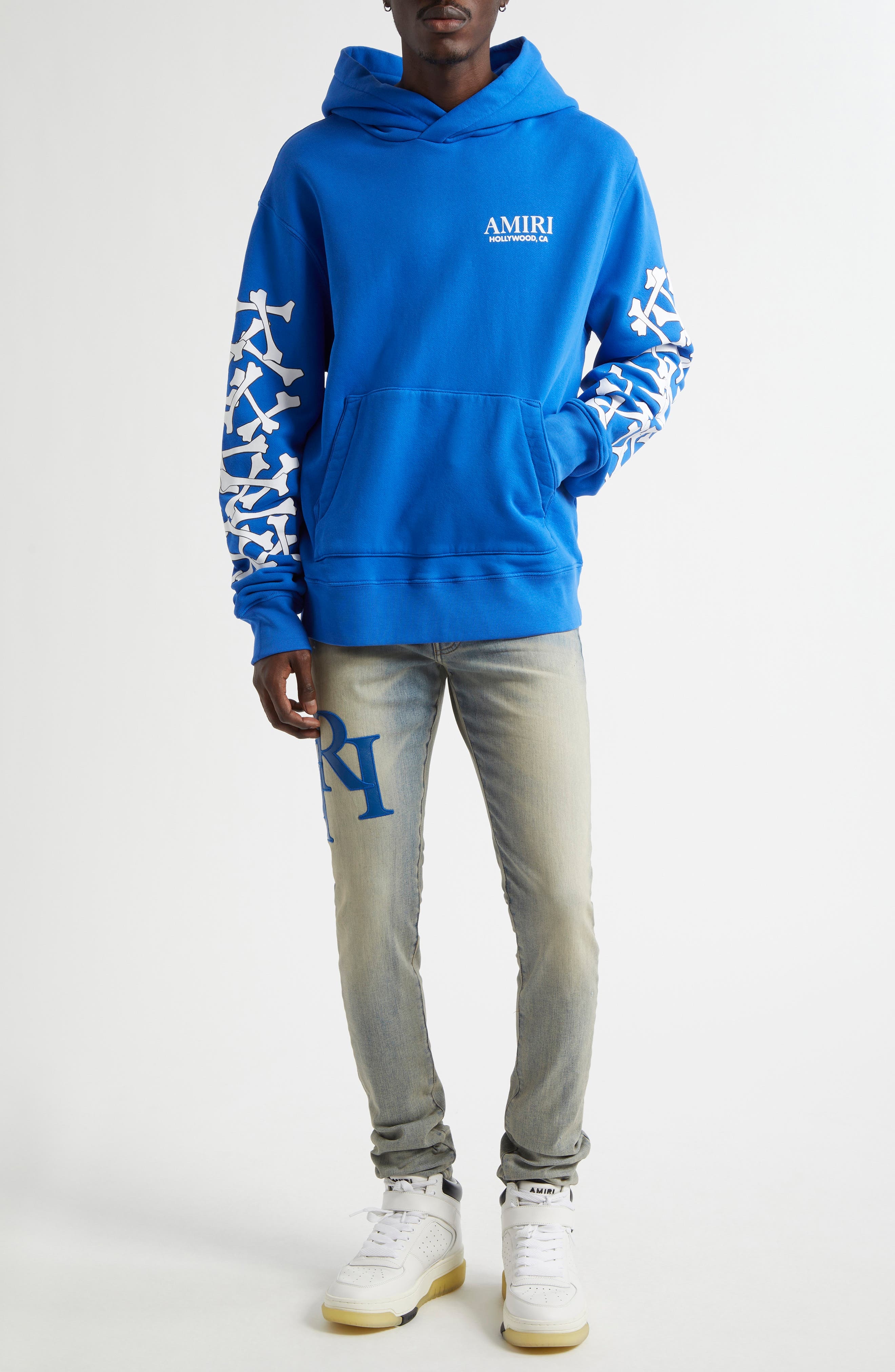 AMIRI Bones Stacked Graphic Hoodie in Blue at Nordstrom - 2