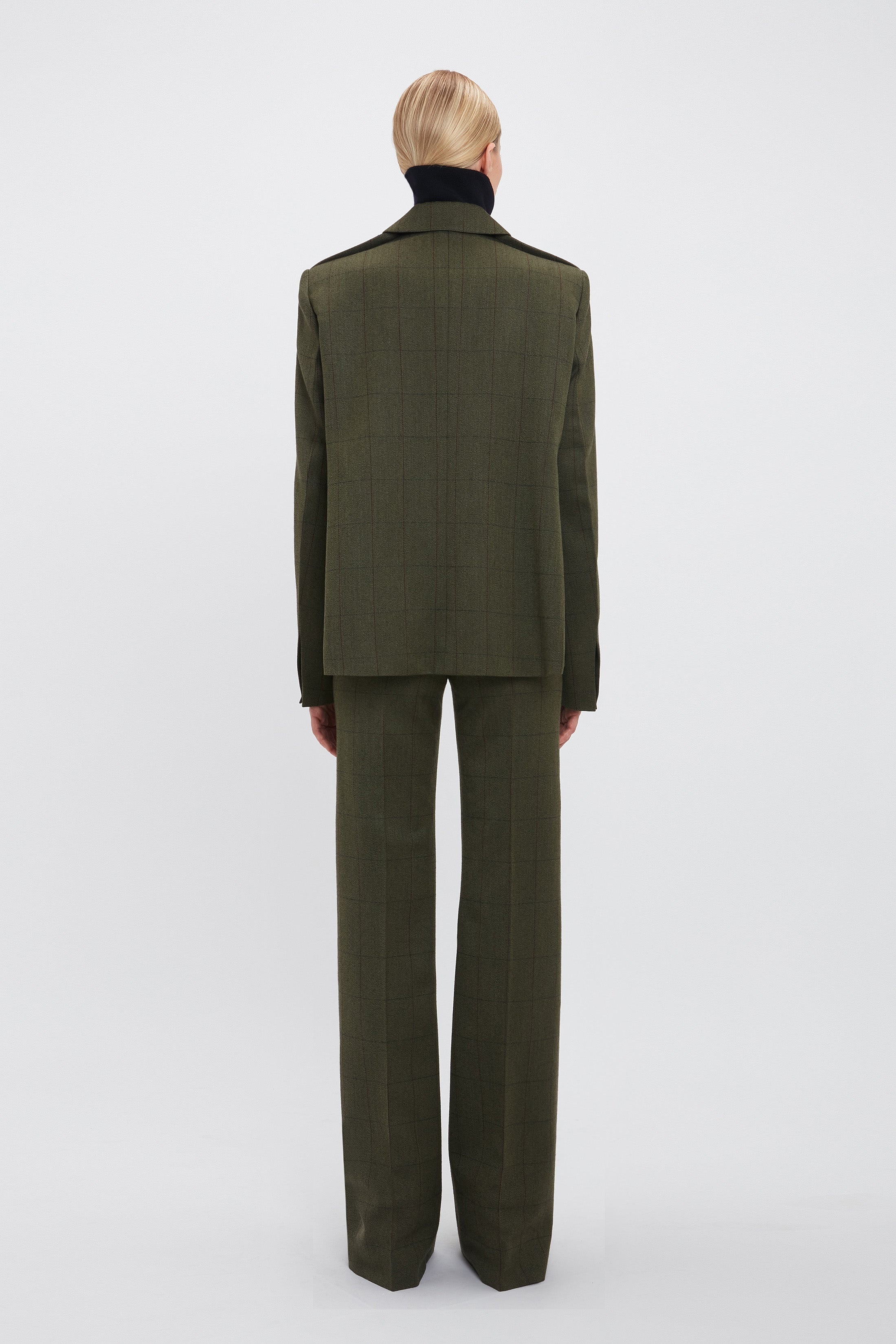 Double Breasted Slant Shoulder Jacket In Dark Fern - 4