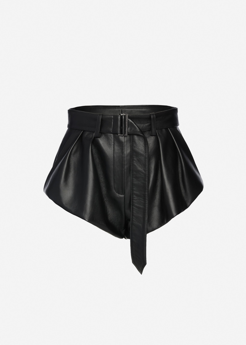 Flared leather shorts in black 1