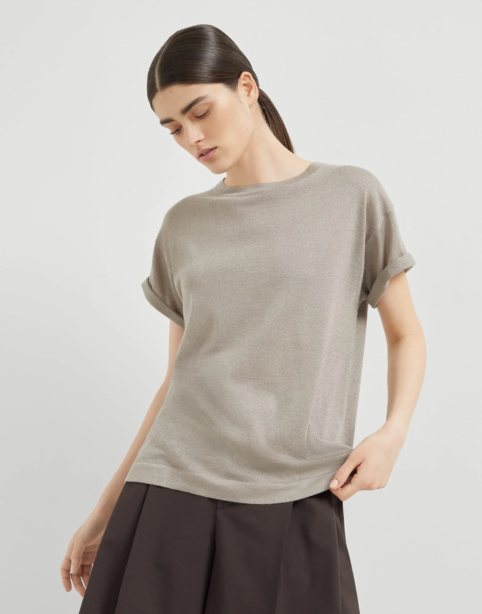 Sparkling cashmere and silk lightweight knit T-shirt - 1
