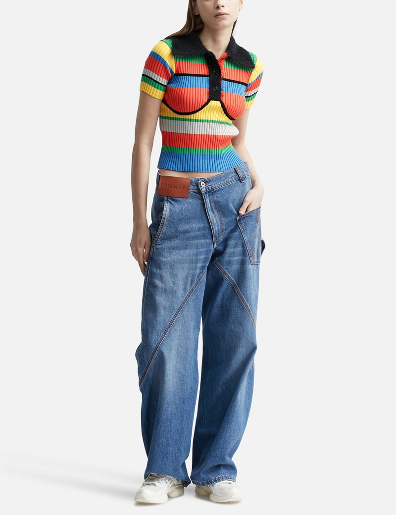 Andersson Bell ribbed-knit striped polo top outlook