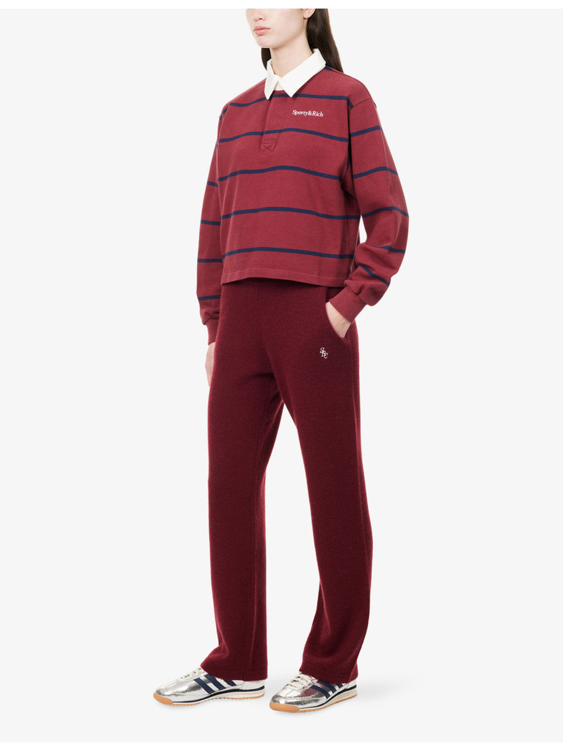 Sporty & Rich Embroidered-Logo Rugby Cotton Polo Top outlook