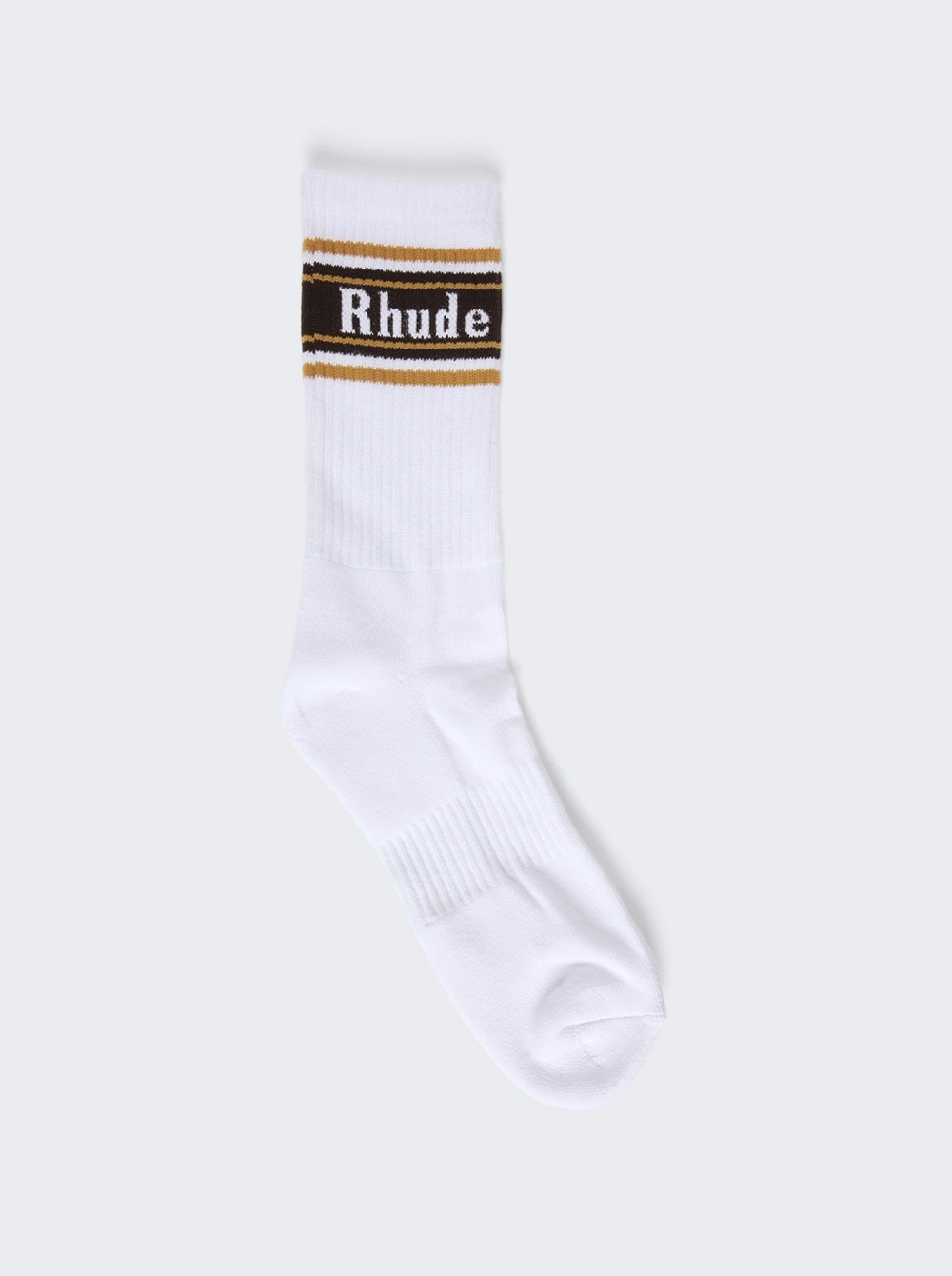 Striped Logo Sock White Mustard And Brown - 1