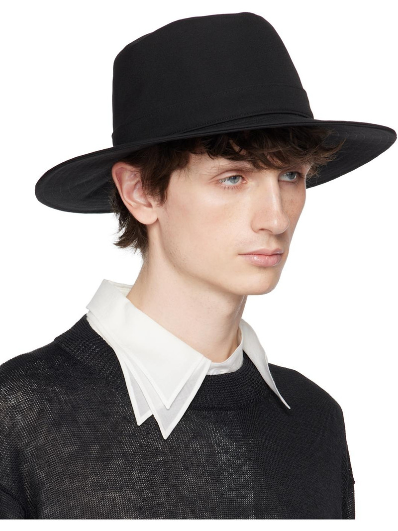 Yohji Yamamoto Black Wool Gabardine Wide Middle Brim Hat outlook