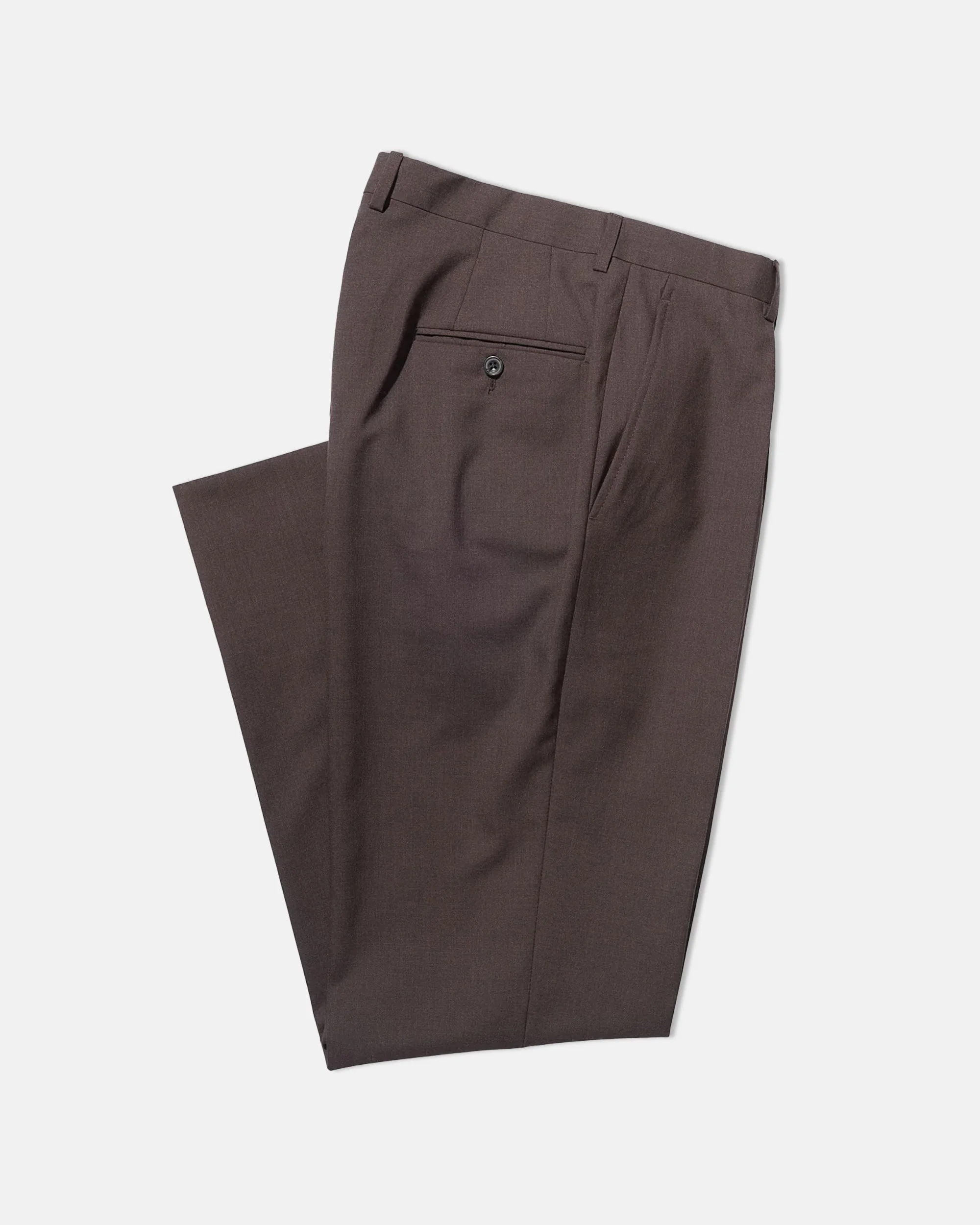 MADE-IN-USA DARK BROWN SINGLE PLEAT WOOL TROUSERS - 1