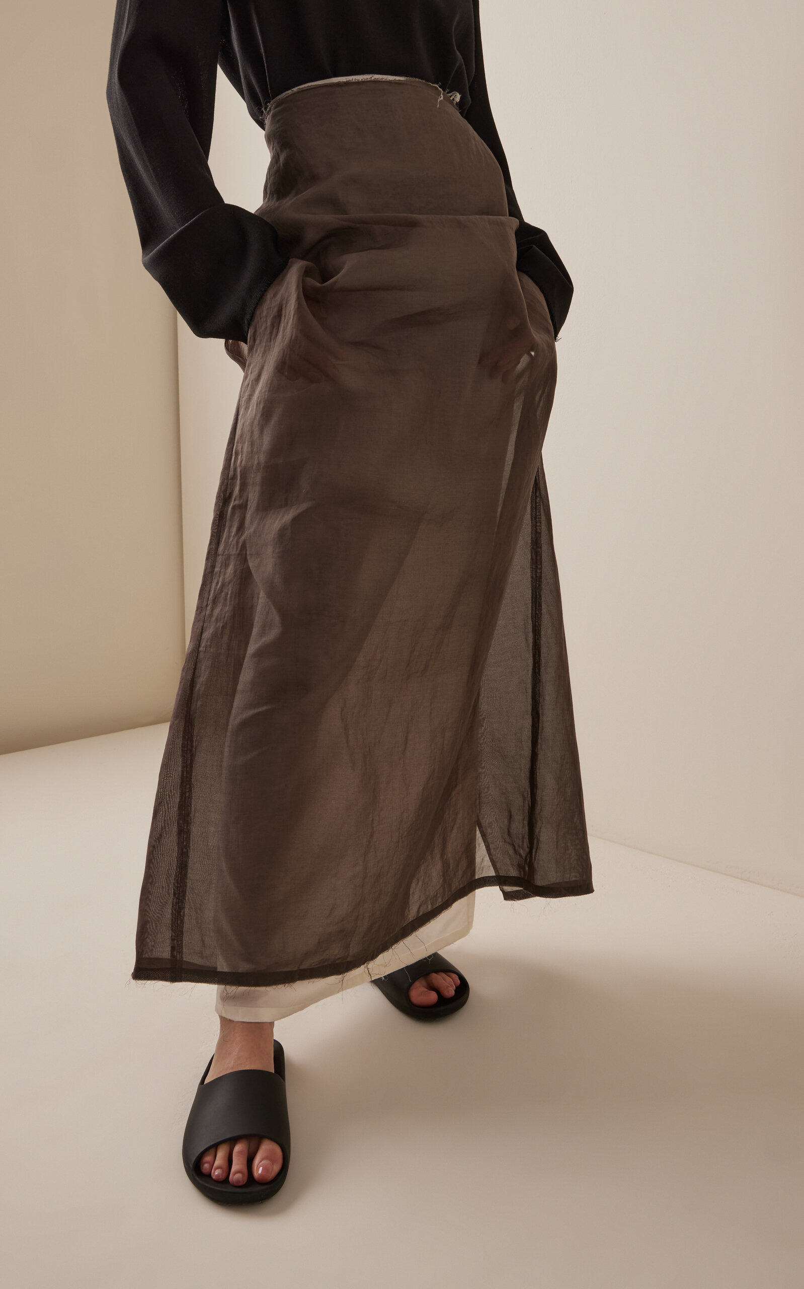 Zaira Layered Cotton Maxi Skirt brown - 4