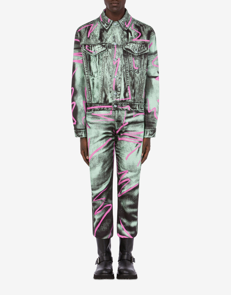 Moschino SHADOWS & SQUIGGLES COTTON BULL DENIM JACKET outlook