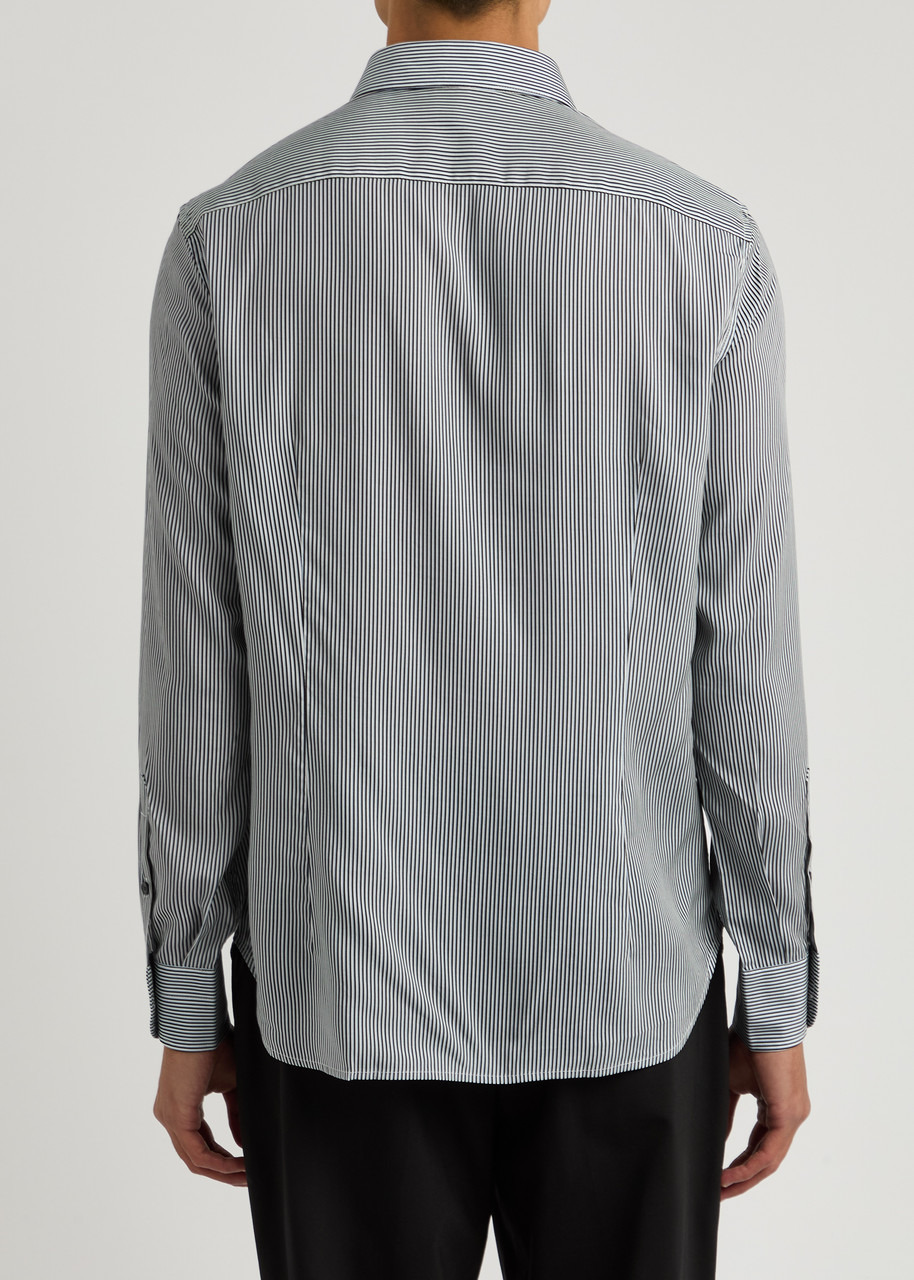 Emporio Armani Logo-embroidered Striped Lyocell-blend Shirt - 3