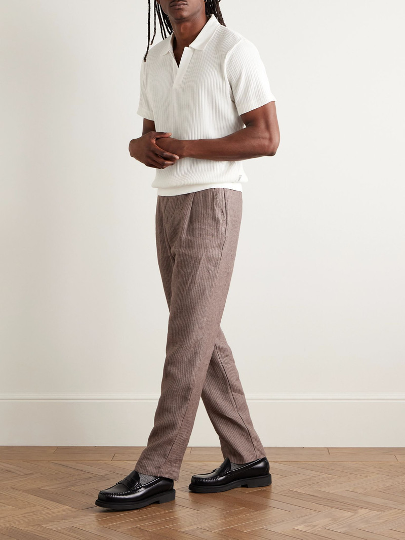Oliver Spencer Westcott Ribbed Organic Cotton Polo Shirt Cream outlook
