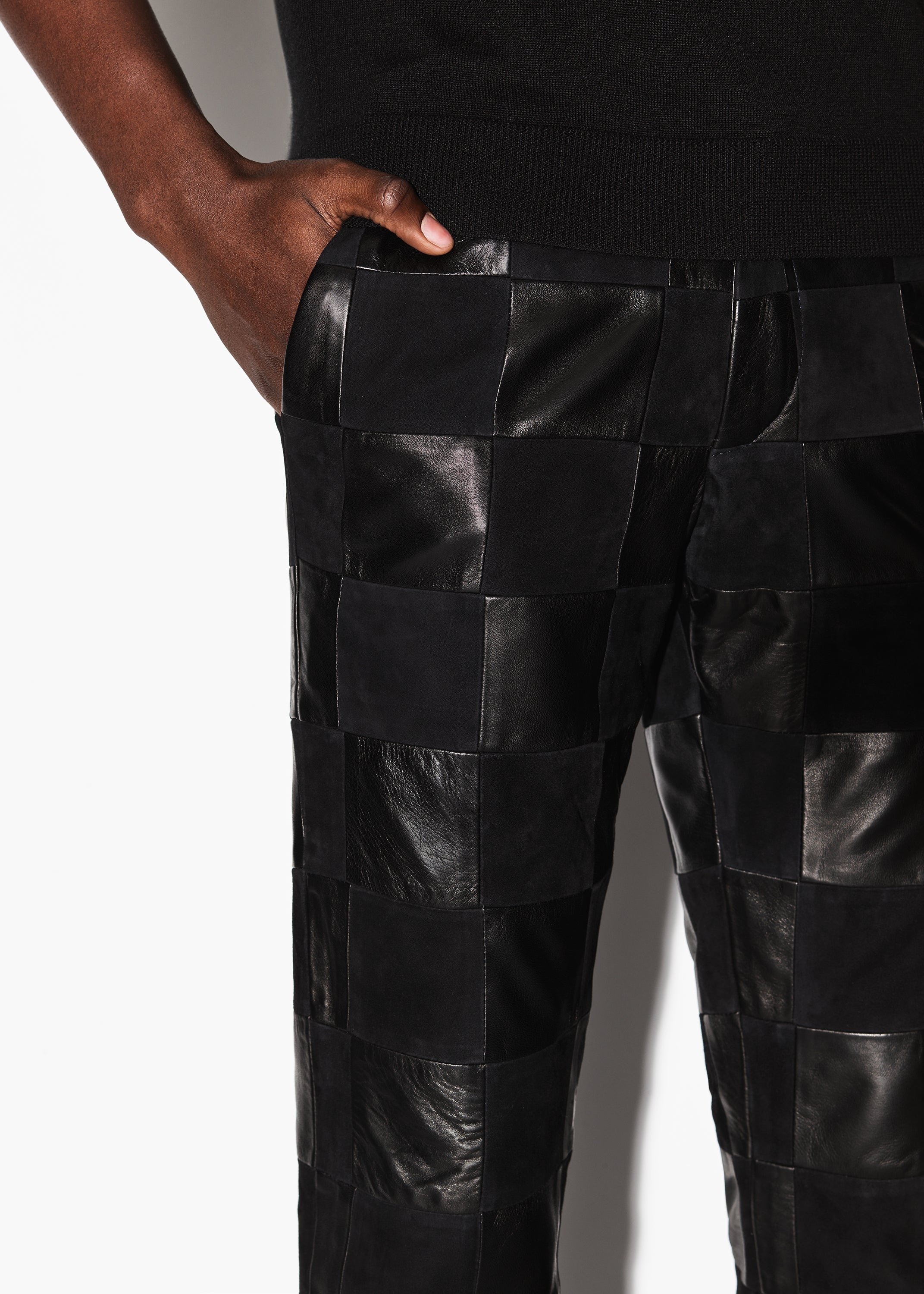 MIXED CHECK PATCH FLARE PANTS - 5