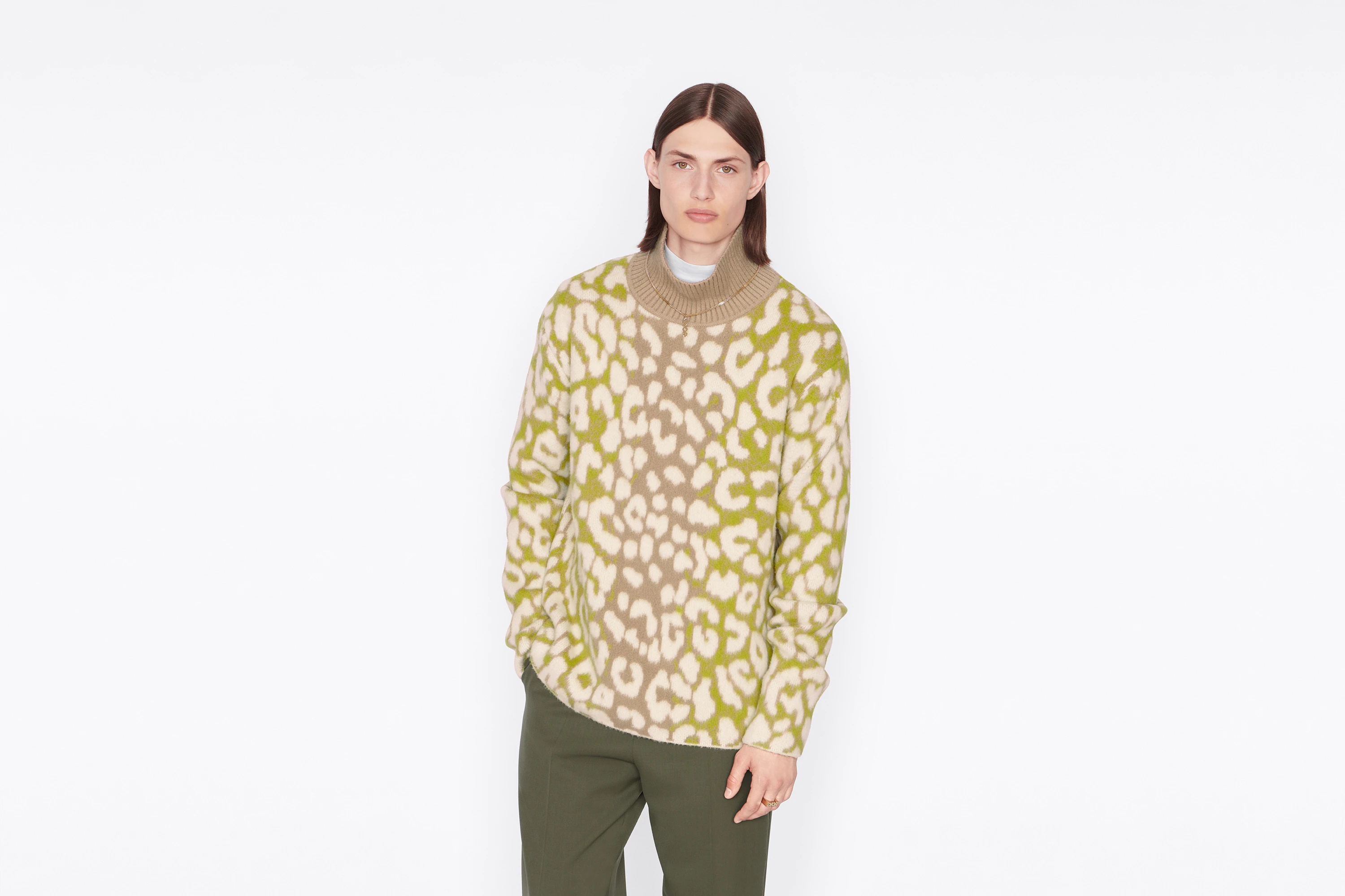 Stand Collar Sweater with Leopard Motif - 4