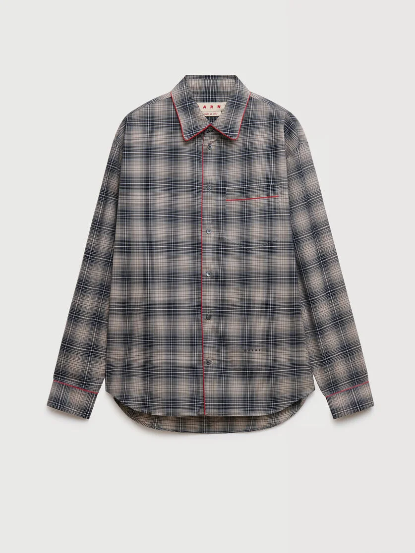 BEIGE E LIGHT BROWN CHECKED POPLIN SHIRT WITH CONTRAST PIPING - 1