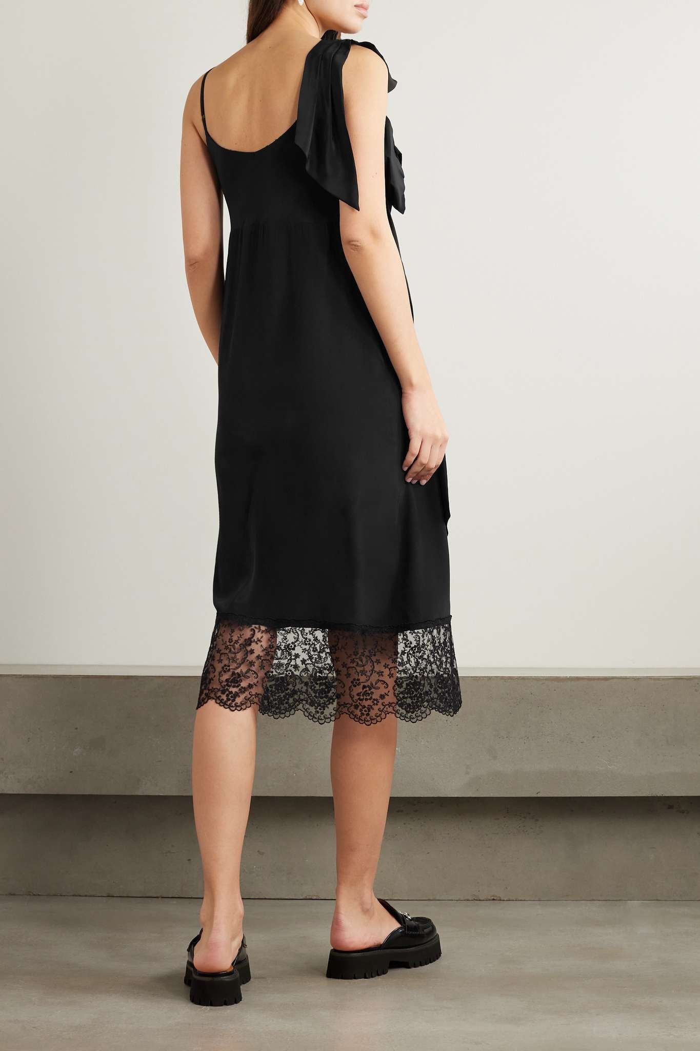 Lace-trimmed draped crepe midi dress - 3