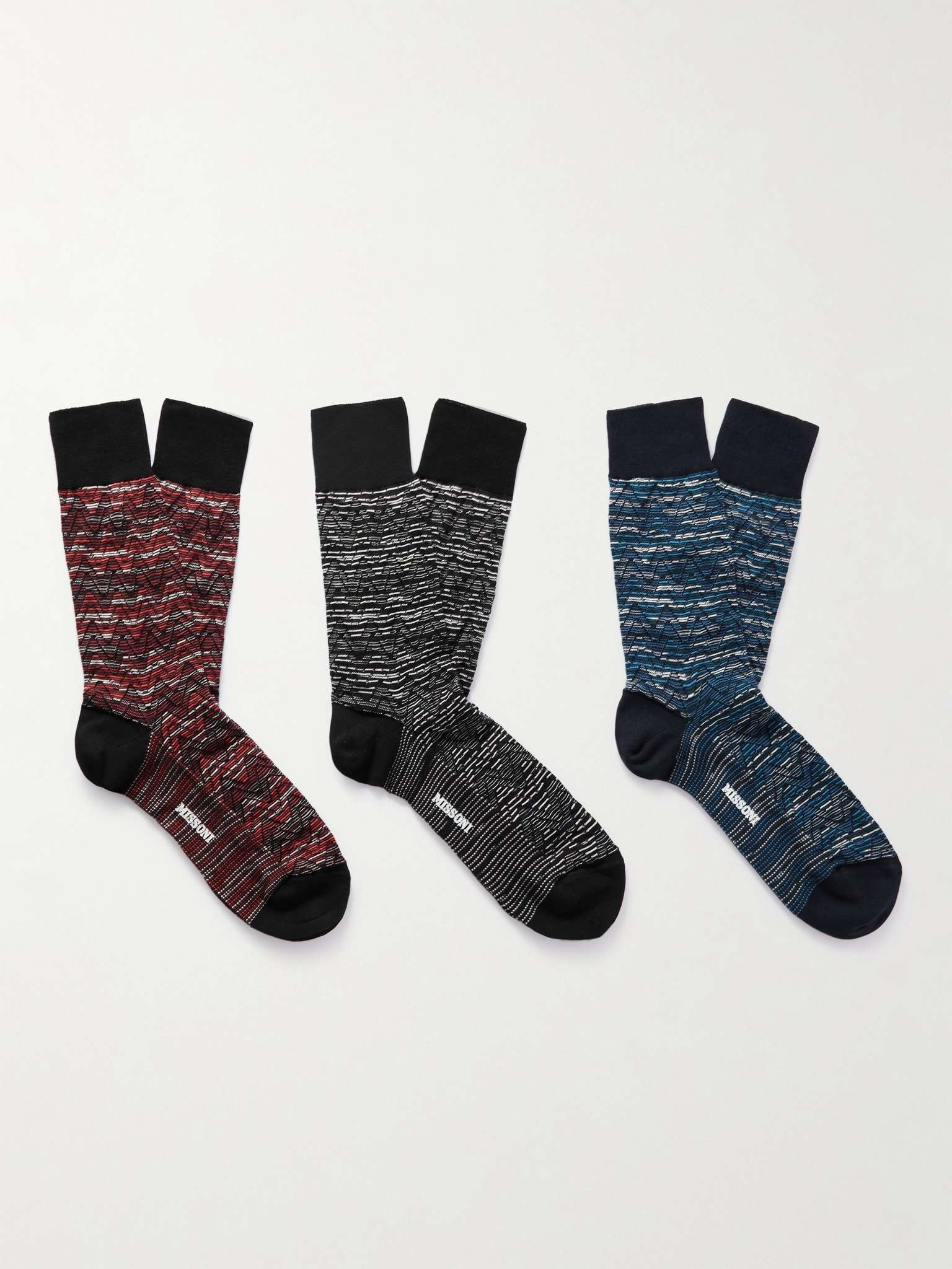 Three-Pack Striped Cotton-Blend Jacquard Socks - 1