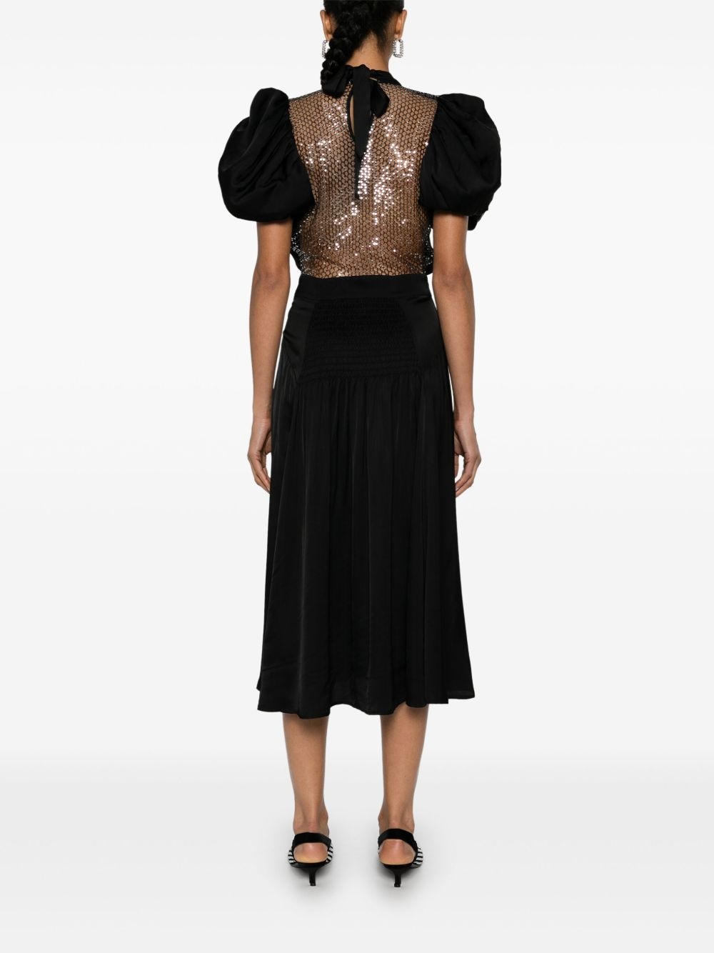 puff-sleeve  sequin embellished midi dress - 4