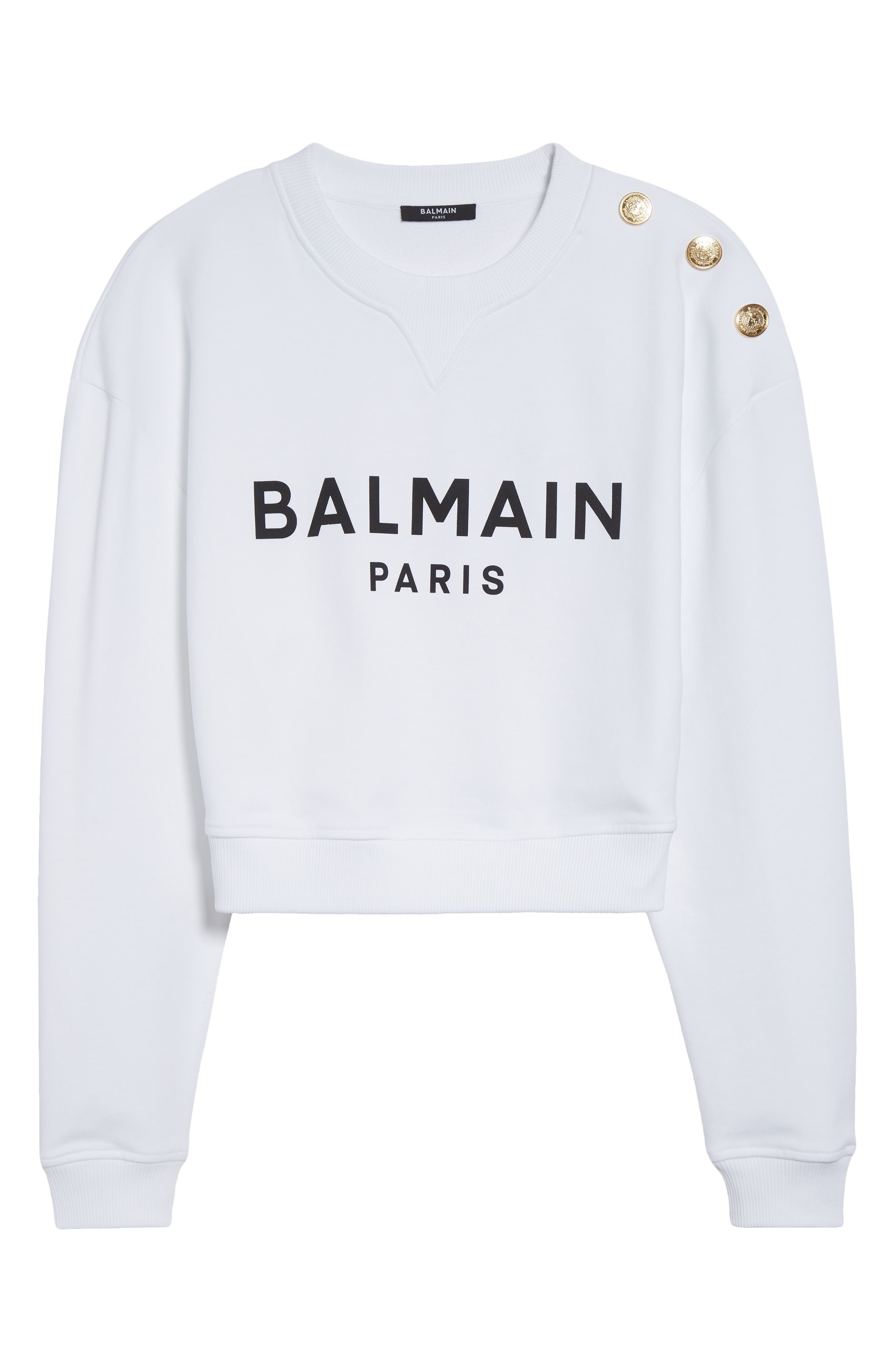 Balmain Crop Logo Graphic Sweatshirt in Gab White/Blk at Nordstrom - 5
