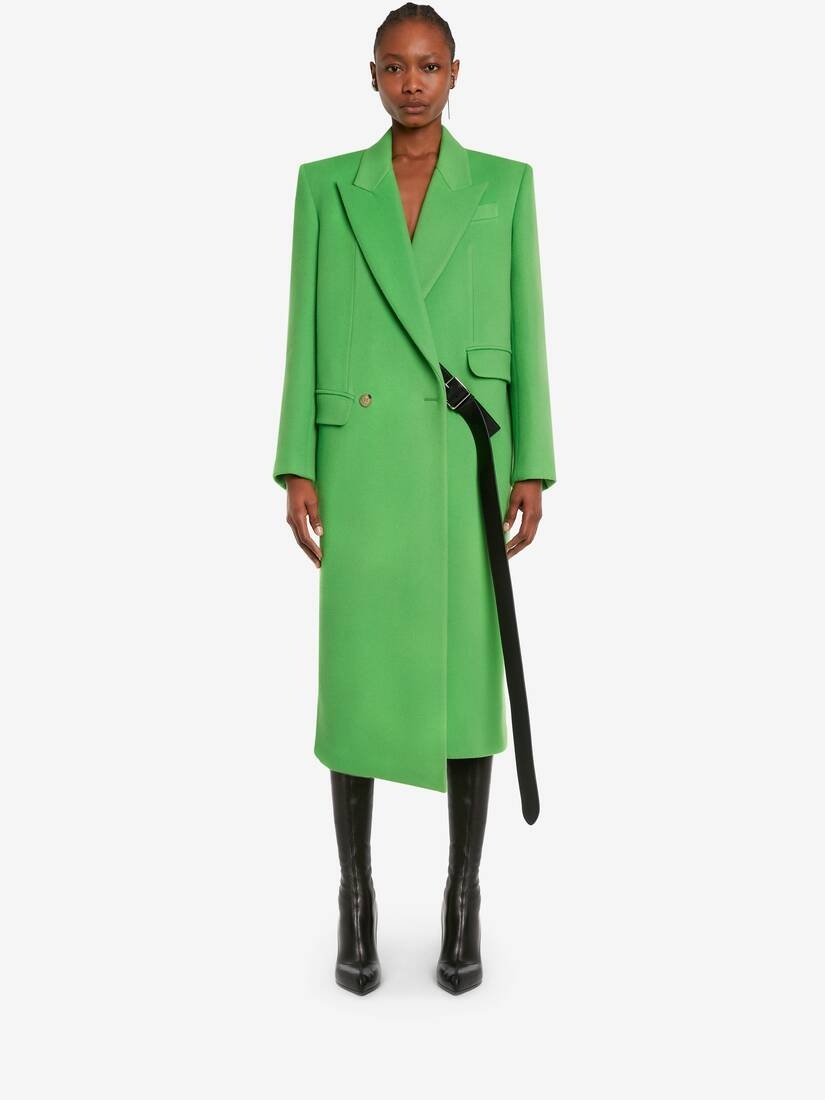 Women's Oversized Drop Hem Coat in Acid Green - 2