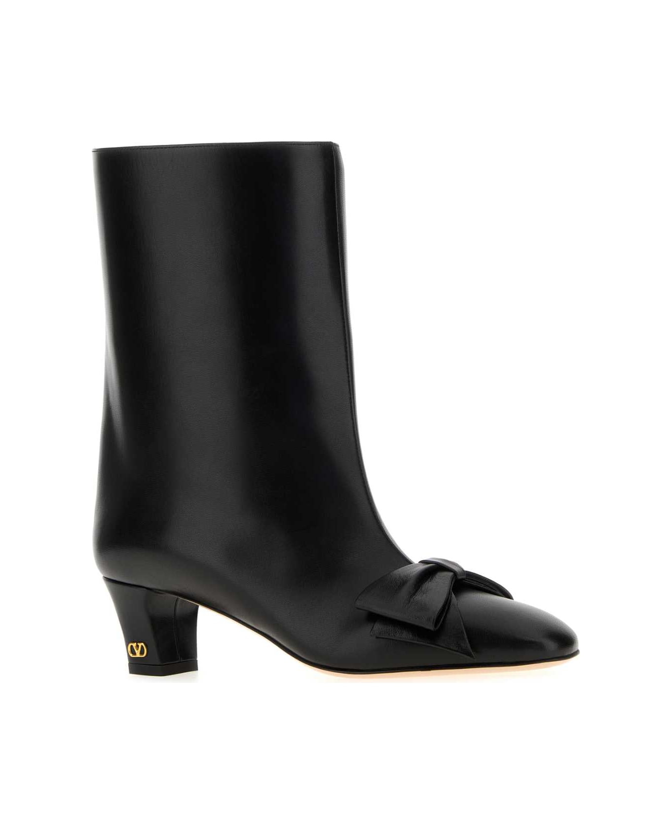 Black Leather Bowow Ankle Boots - 2