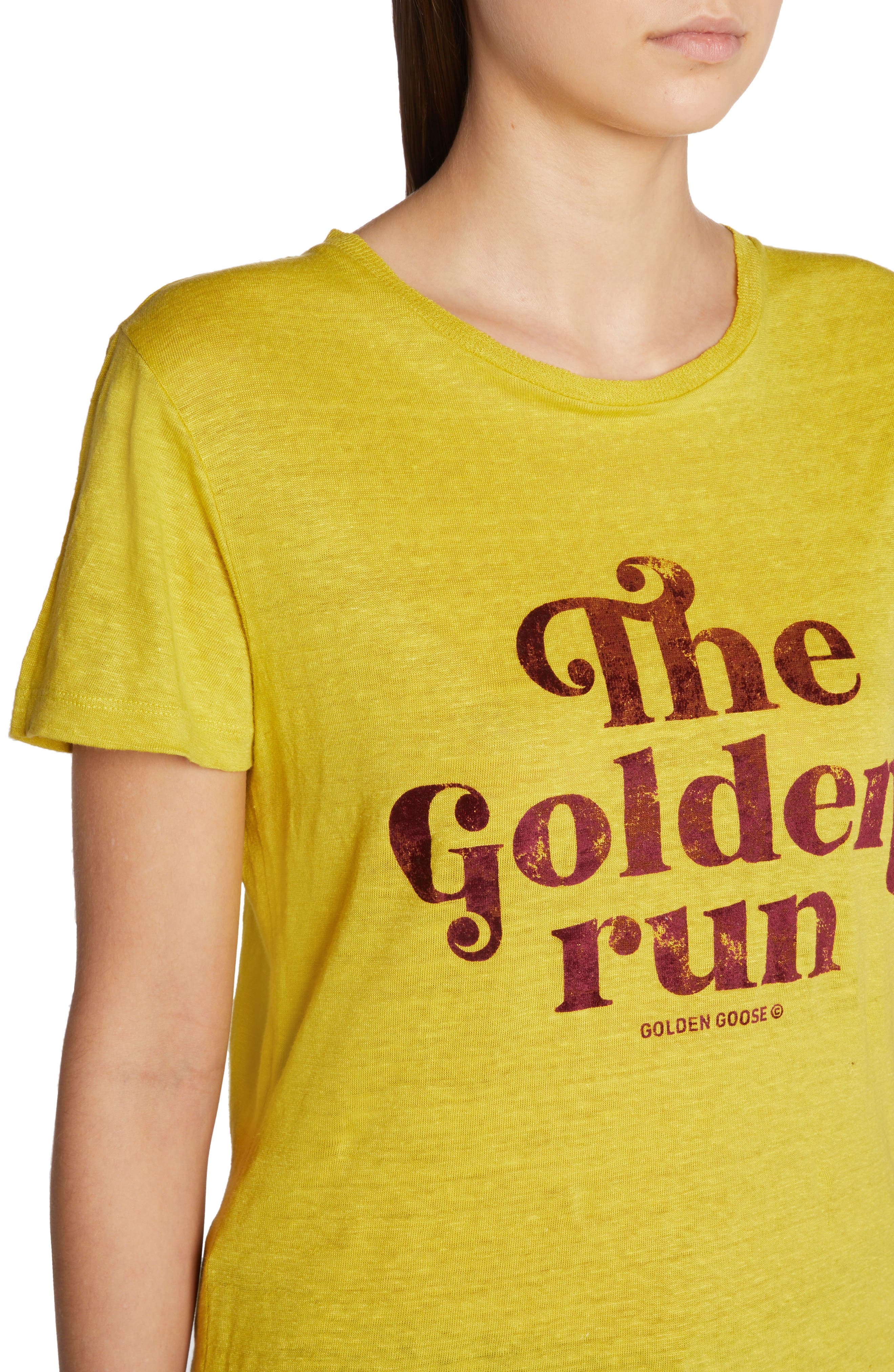 Golden Goose The Golden Run Linen T-Shirt in Maize/Windsor Wine at Nordstrom - 4