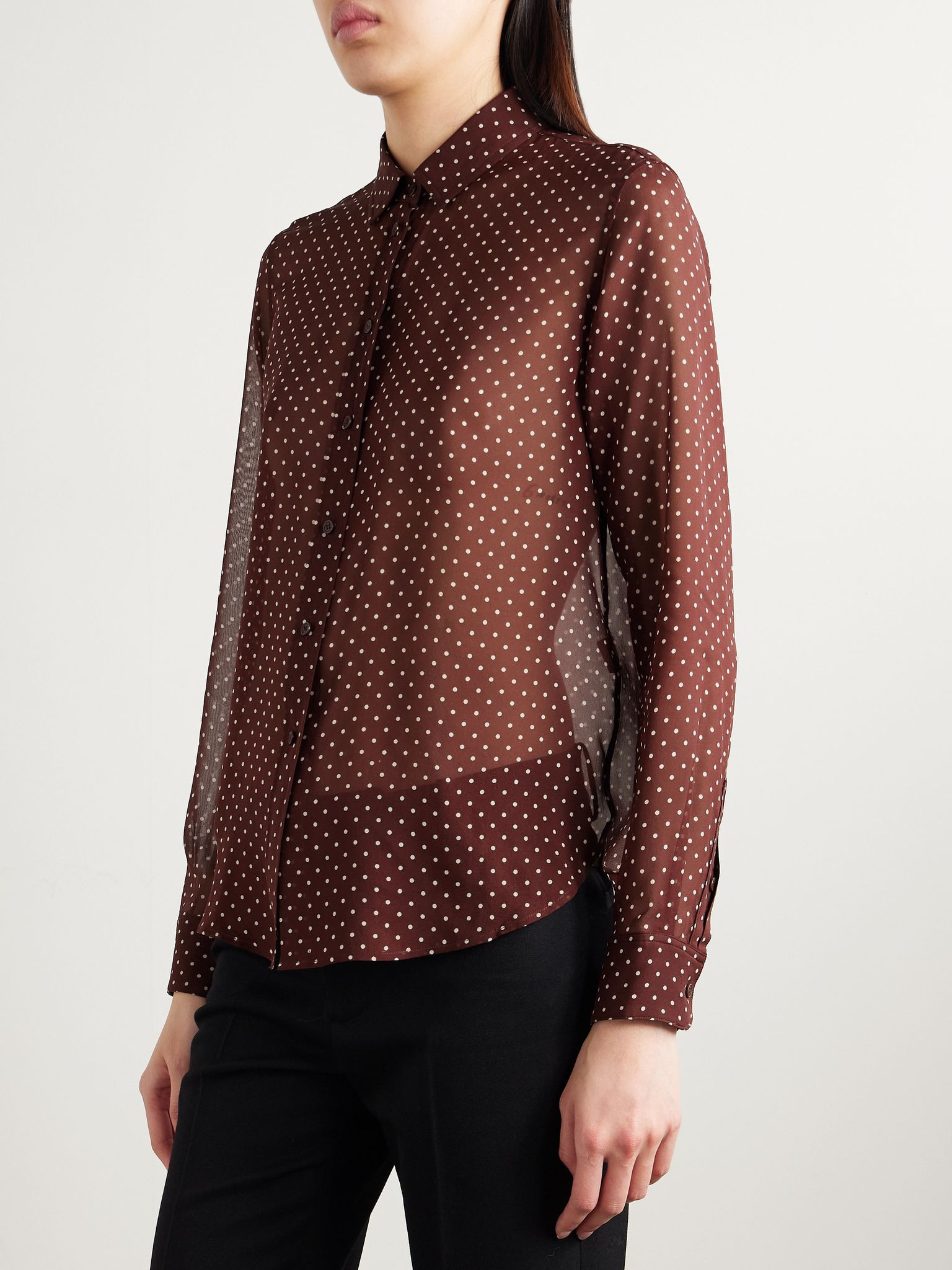 Gaia polka-dot silk crepe de chine shirt Burgundy - 3