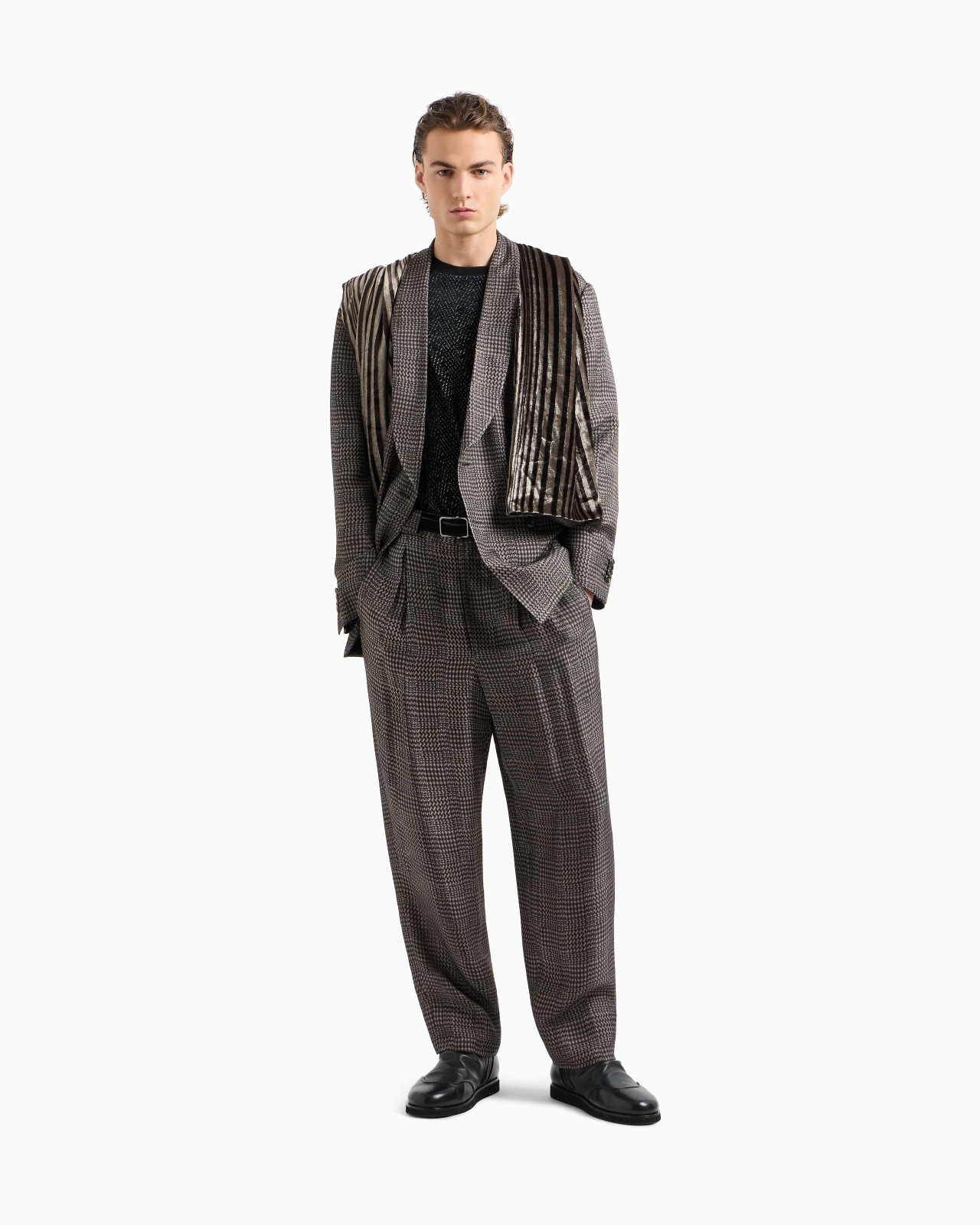 HOUNDSTOOTH VISCOSE ONE-PLEAT TROUSERS - 2