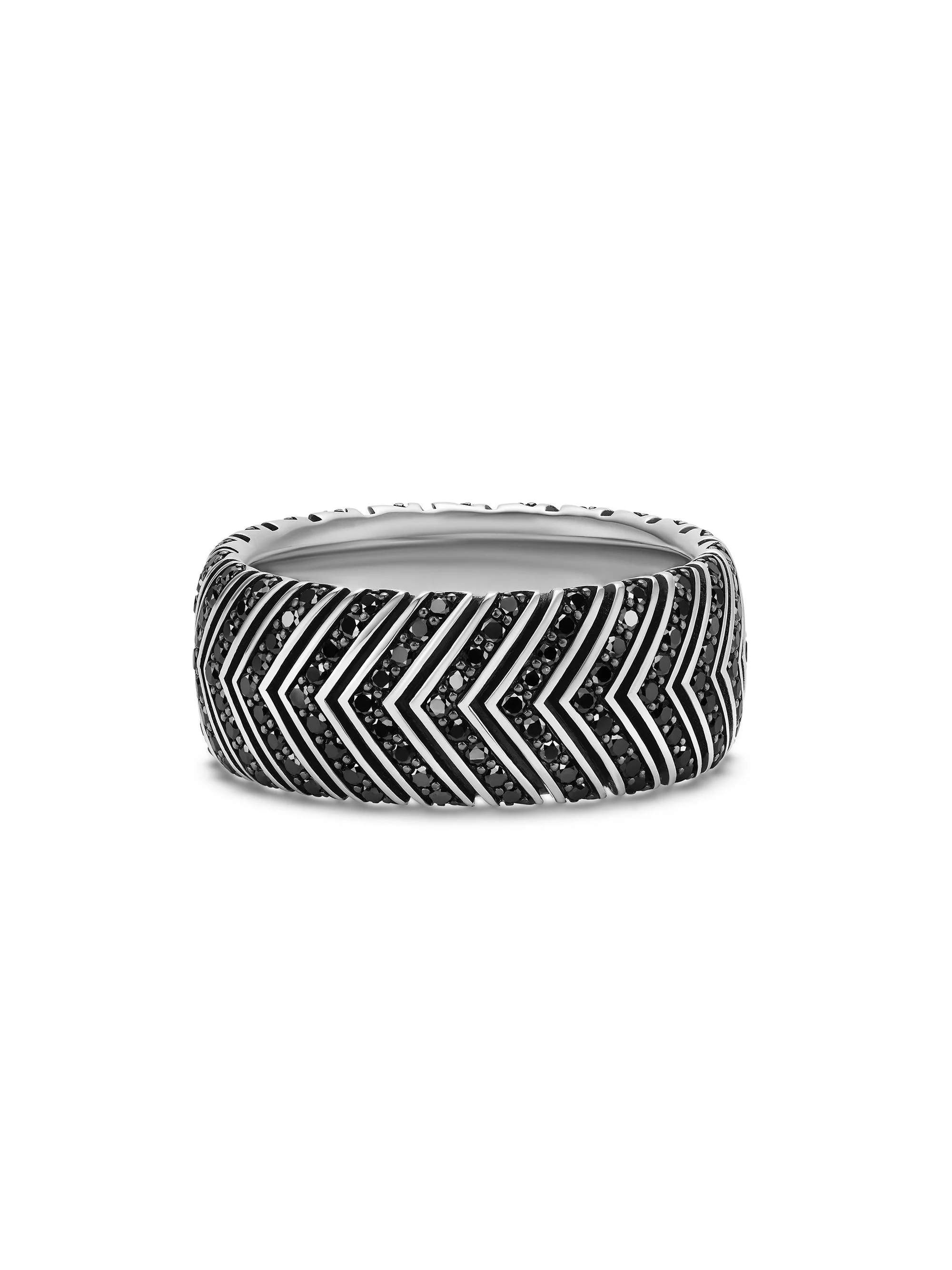 Men's Chevron Band Ring in Sterling Silver - Black Diamond - 1