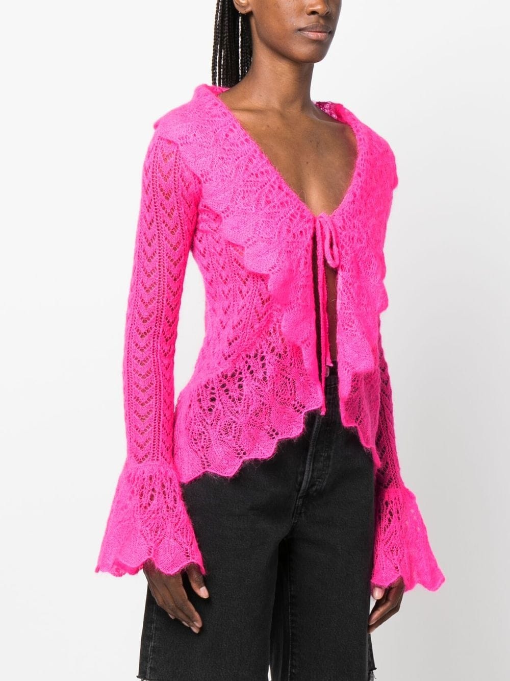 crochet-knit long-sleeve cardigan - 3