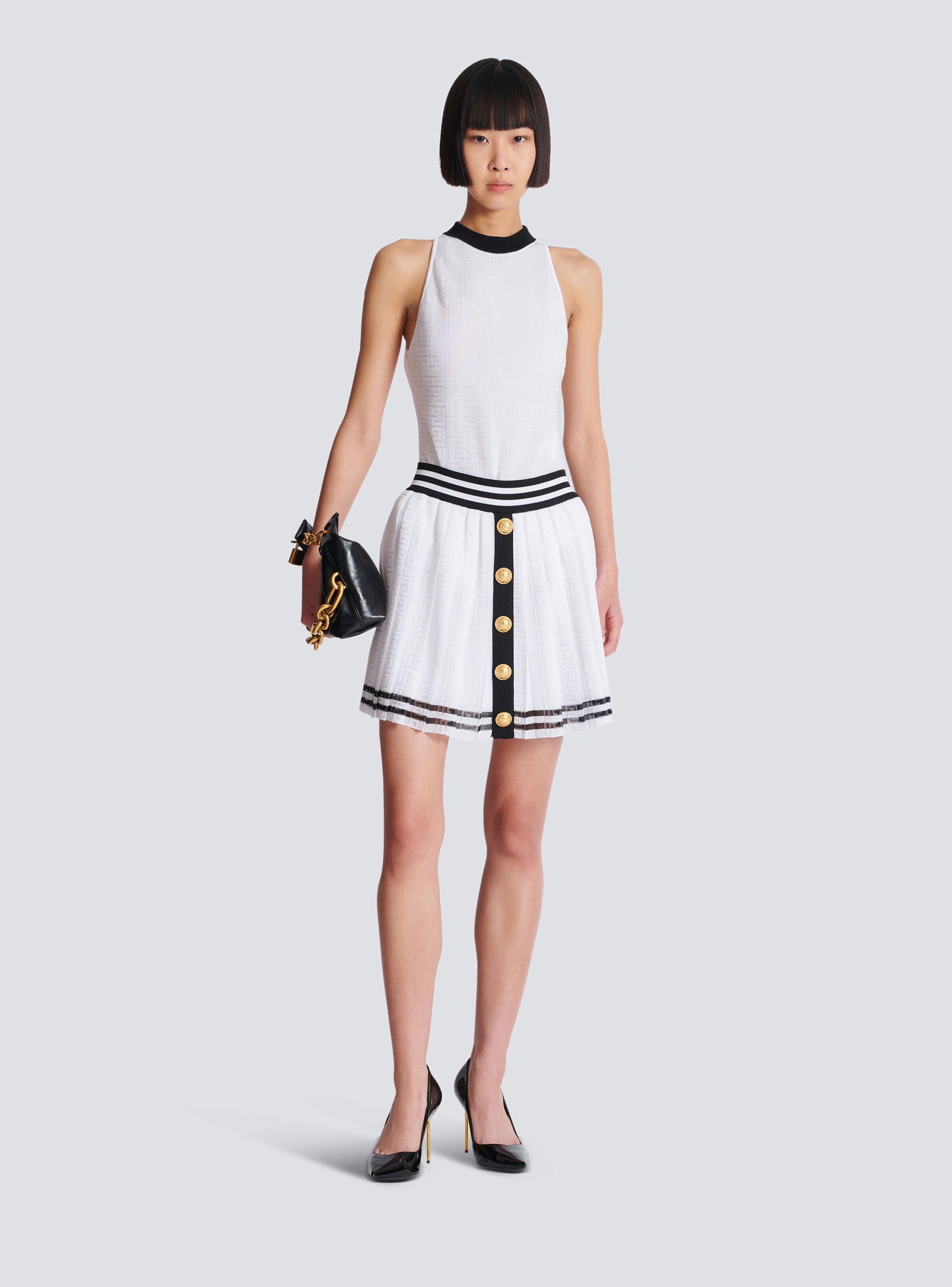 Pleated monogrammed knit skirt - 2