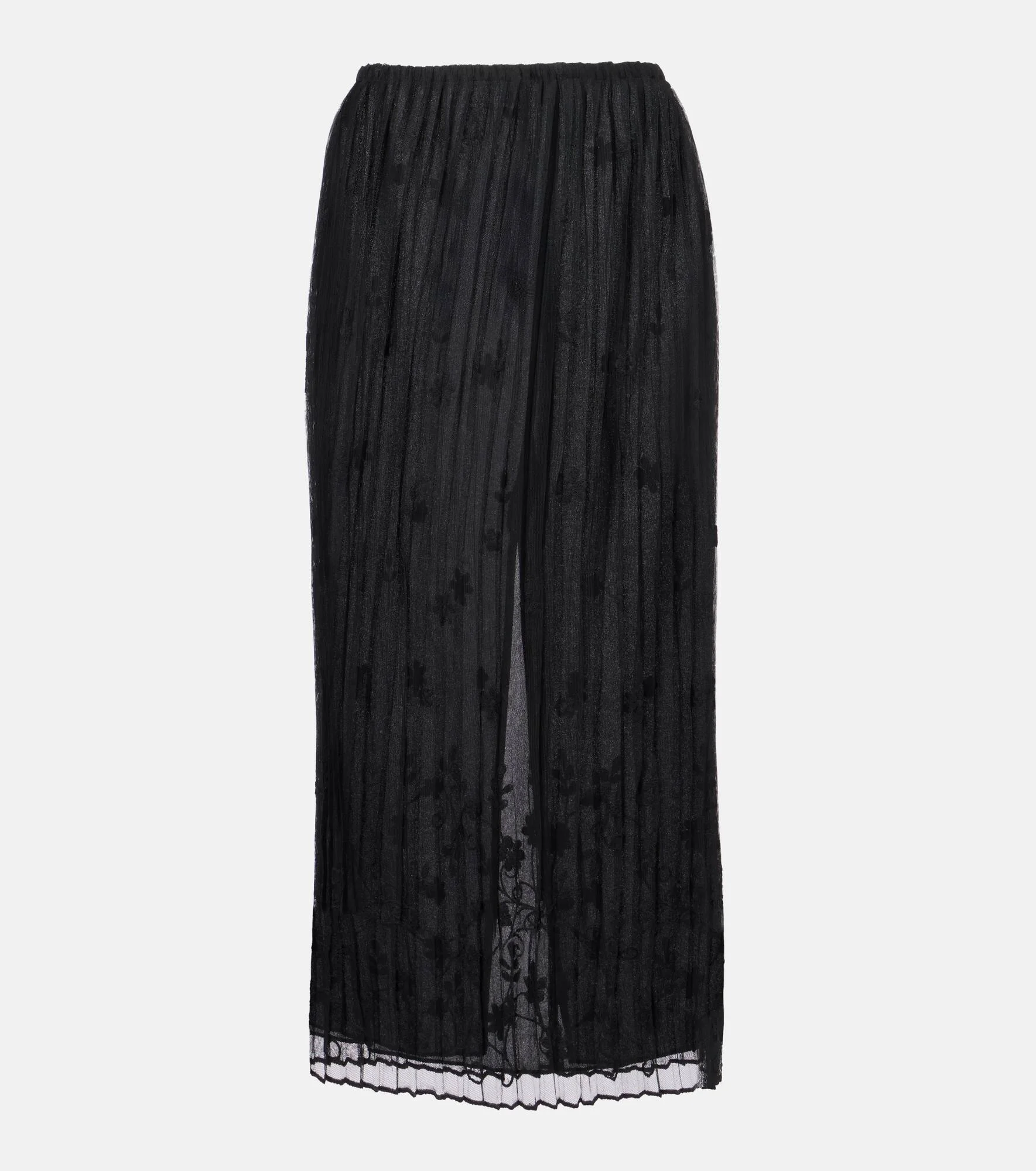 Embroidered plissé tulle midi skirt - 1