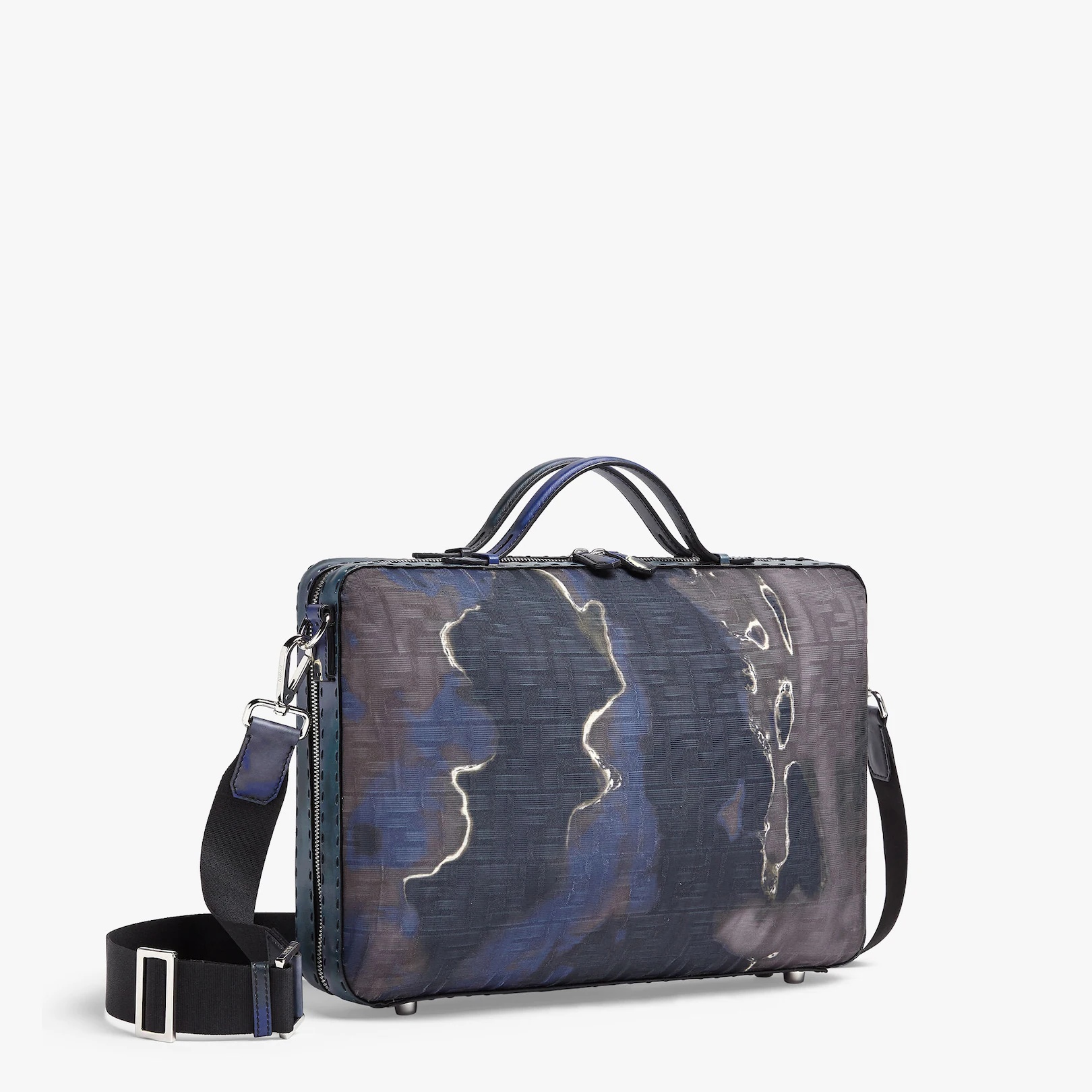 Sunset blue and black jacquard fabric suitcase - 2