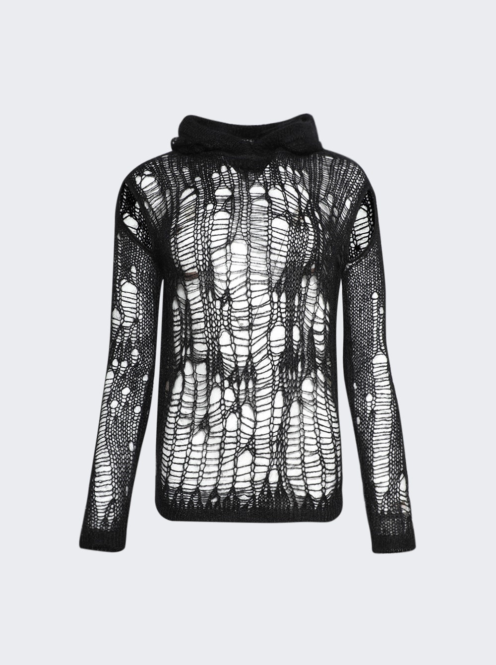 Spider Distressed Knitted Hoodie Black - 1