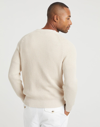 Brunello Cucinelli Malfilé cotton English rib sweater with raglan sleeves outlook