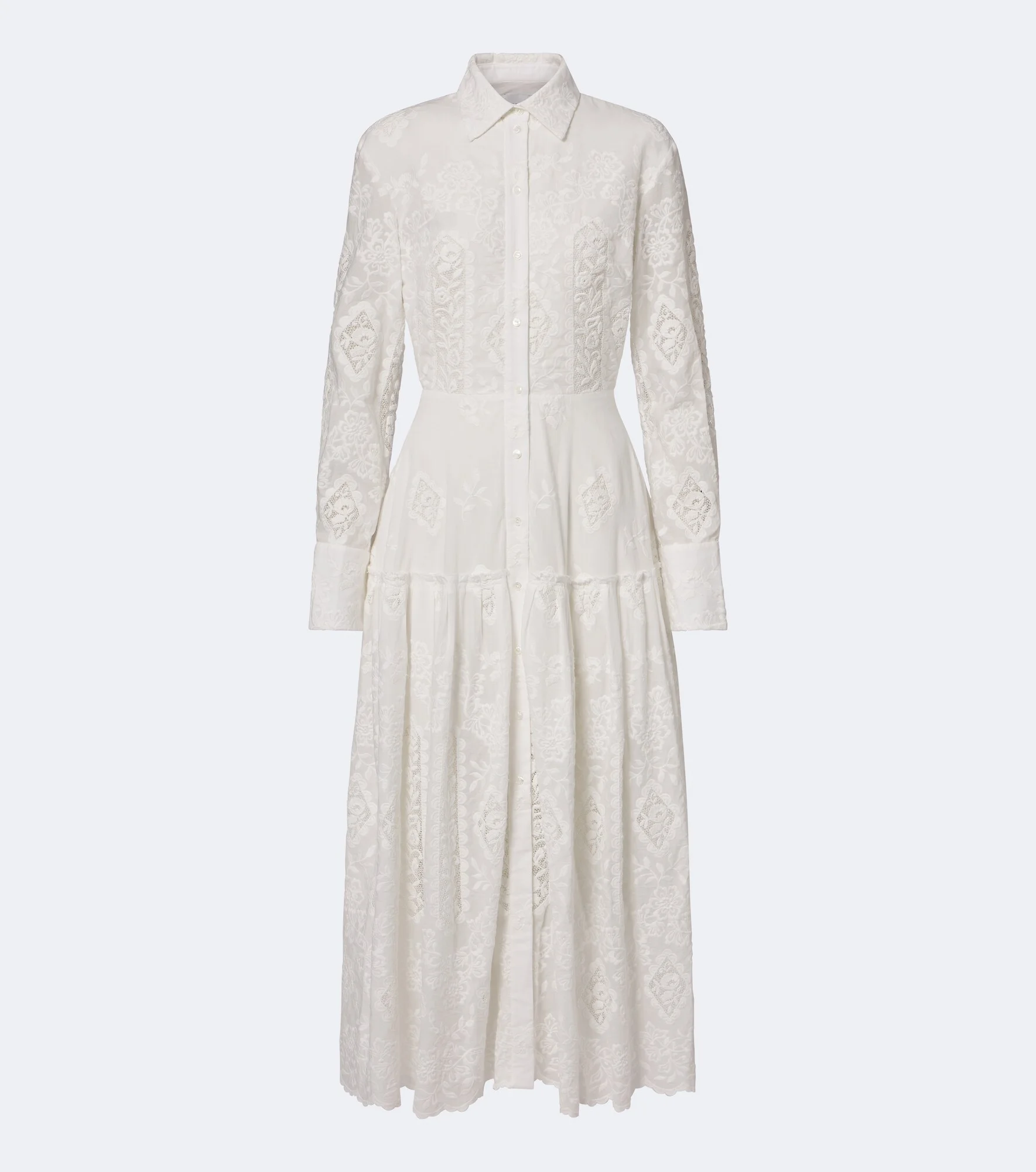 Floral embroidered cotton shirt dress - 1