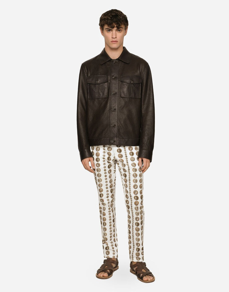 Dolce & Gabbana Openwork leather jacket with brand plate outlook