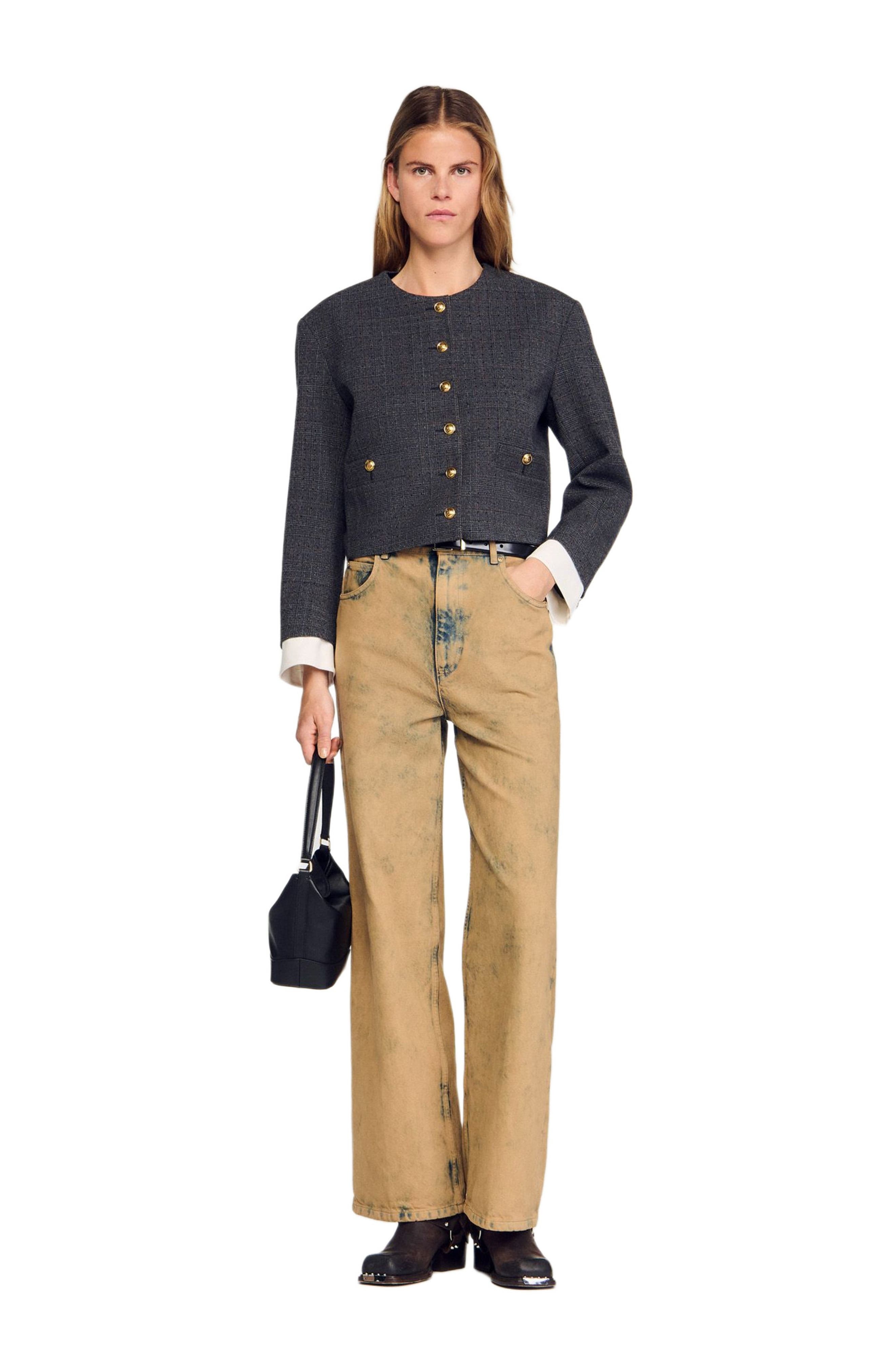 SANDRO Rhinestone tailored jacket in Grey /Brown at Nordstrom - 6