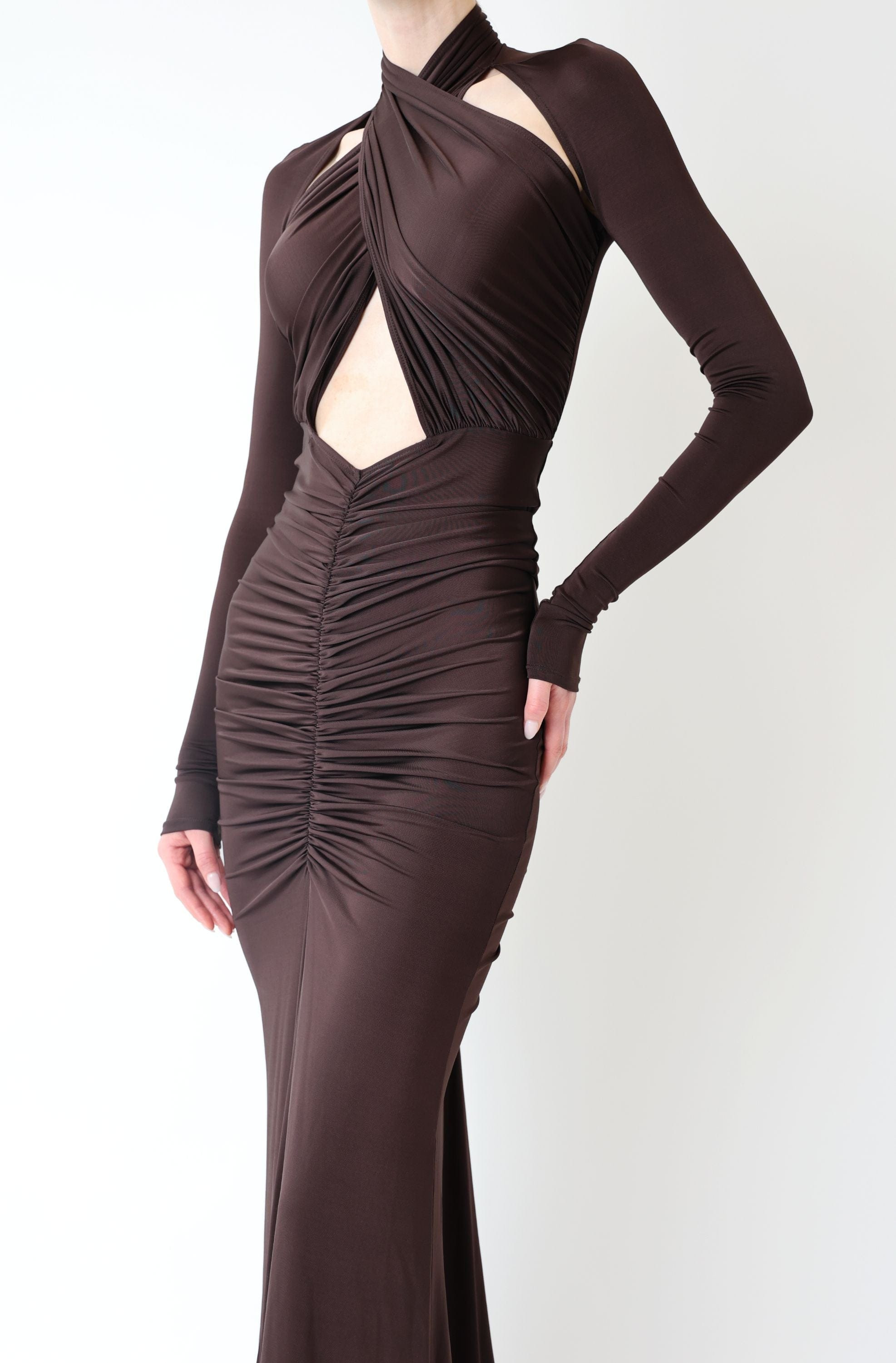 Jersey Halter Ruched Gown - 4