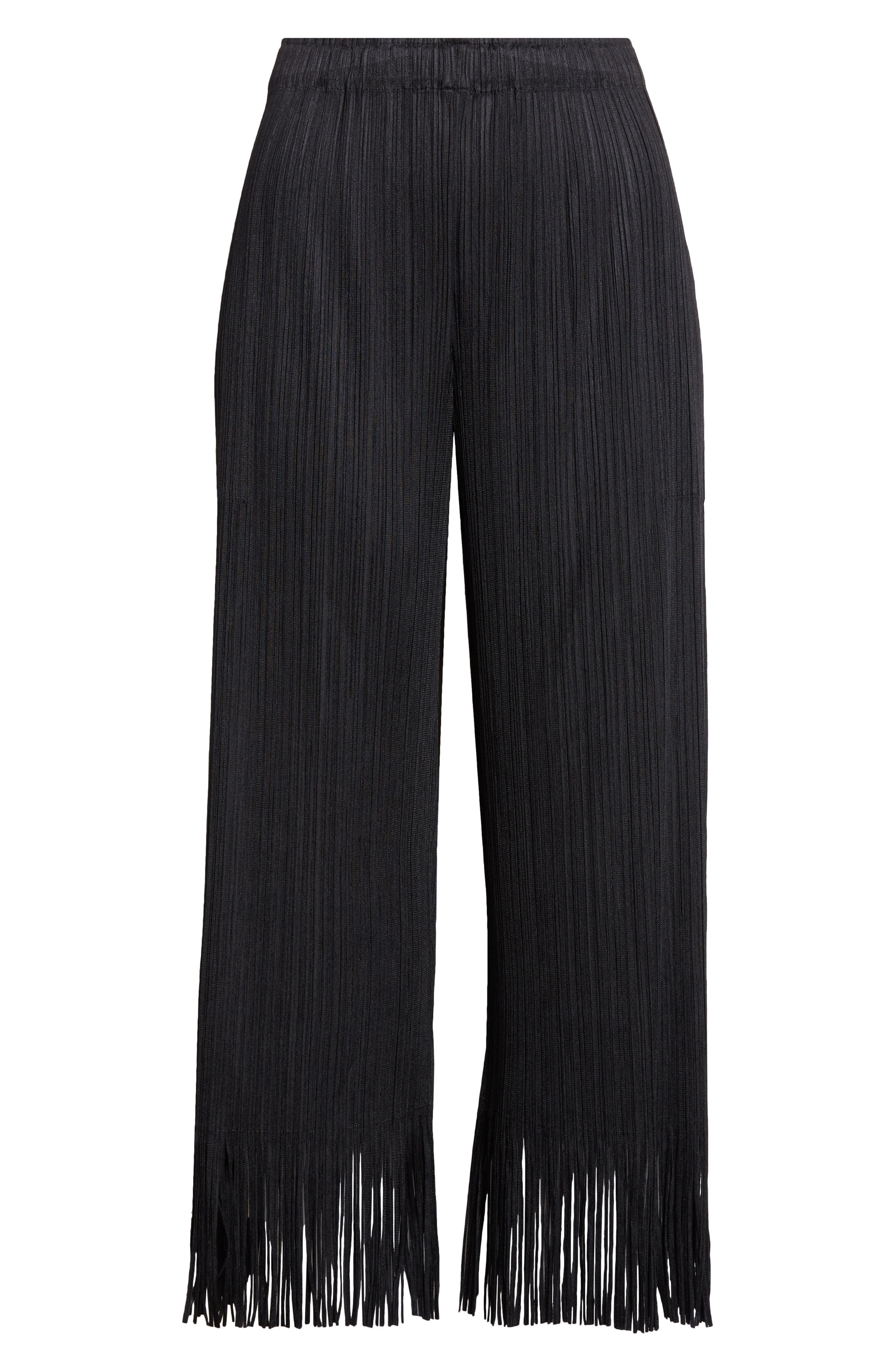 Pleats Please Issey Miyake Wave Pleated Fringe Trim Pants in Black at Nordstrom - 6
