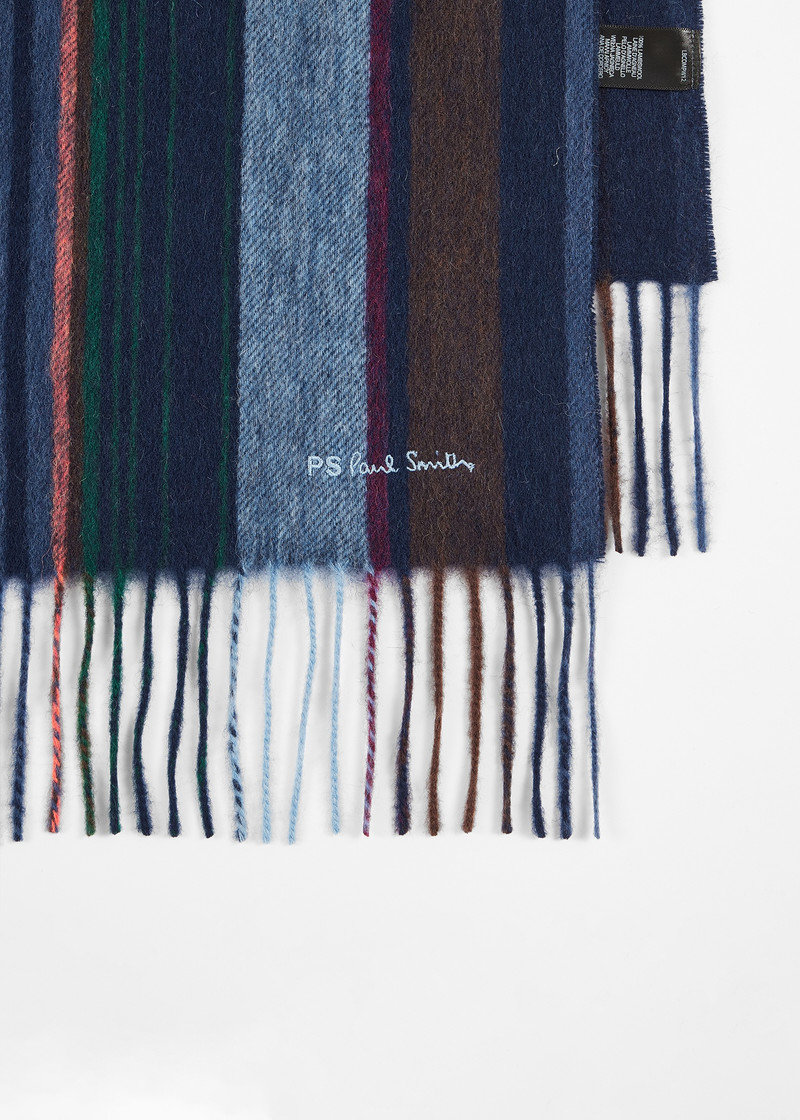 Paul Smith Navy Wool Multi Colour Stripe Scarf outlook
