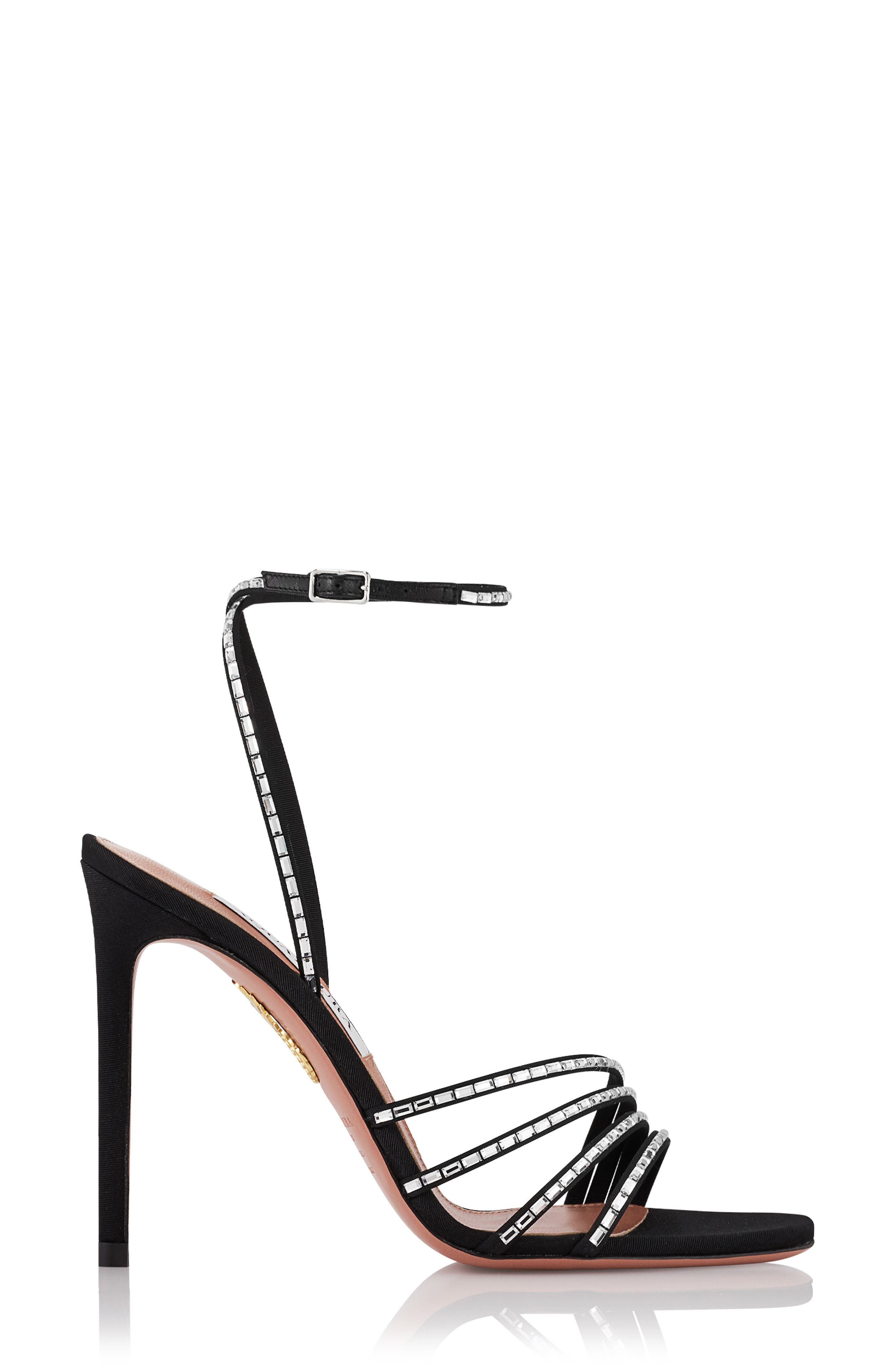 Aquazzura Mistica Crystal Embellished Ankle Strap Sandal in Black at Nordstrom - 4