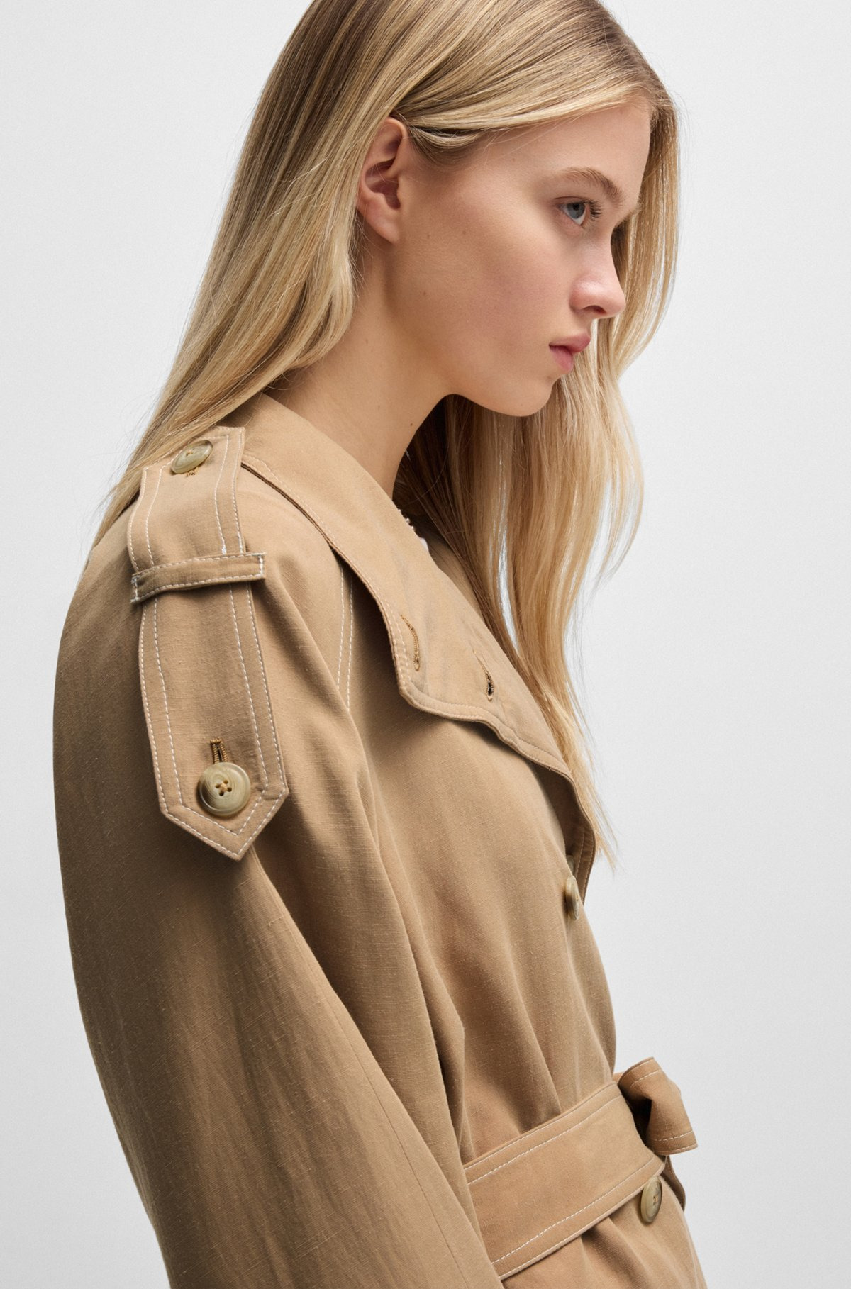 BELTED JACKET WITH STAND COLLAR AND CONTRAST STITCHING - 6