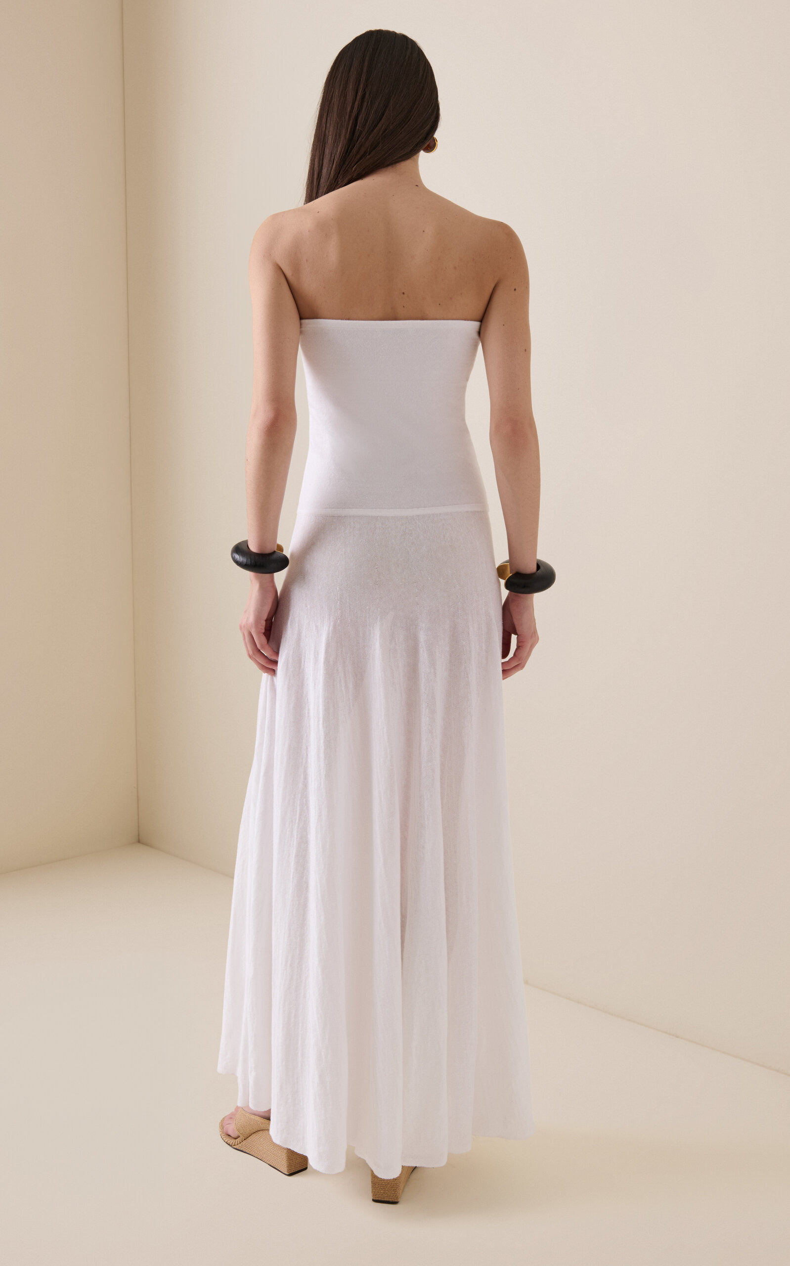 Strapless Linen Maxi Dress white - 4