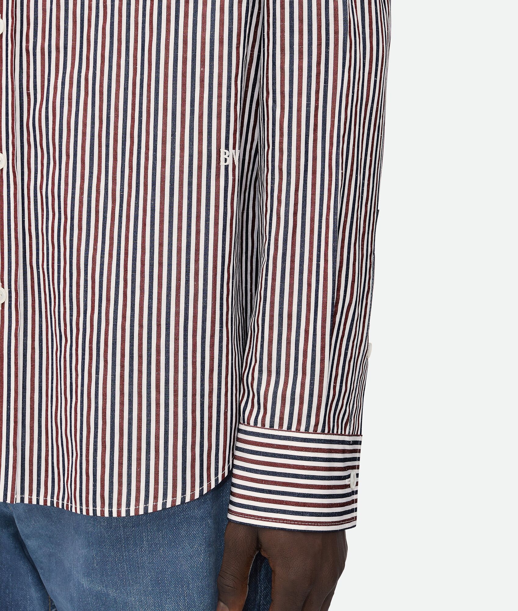Striped Cotton Shirt With "BV" Embroidery - 4